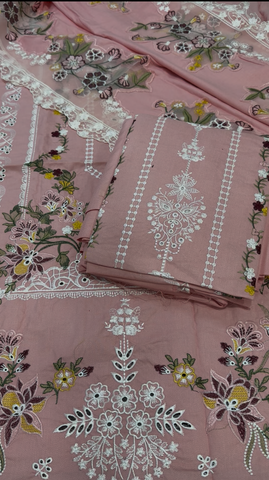 3pcs Aneelas Tea Pink Dhanak Embroidered Applic Dupata