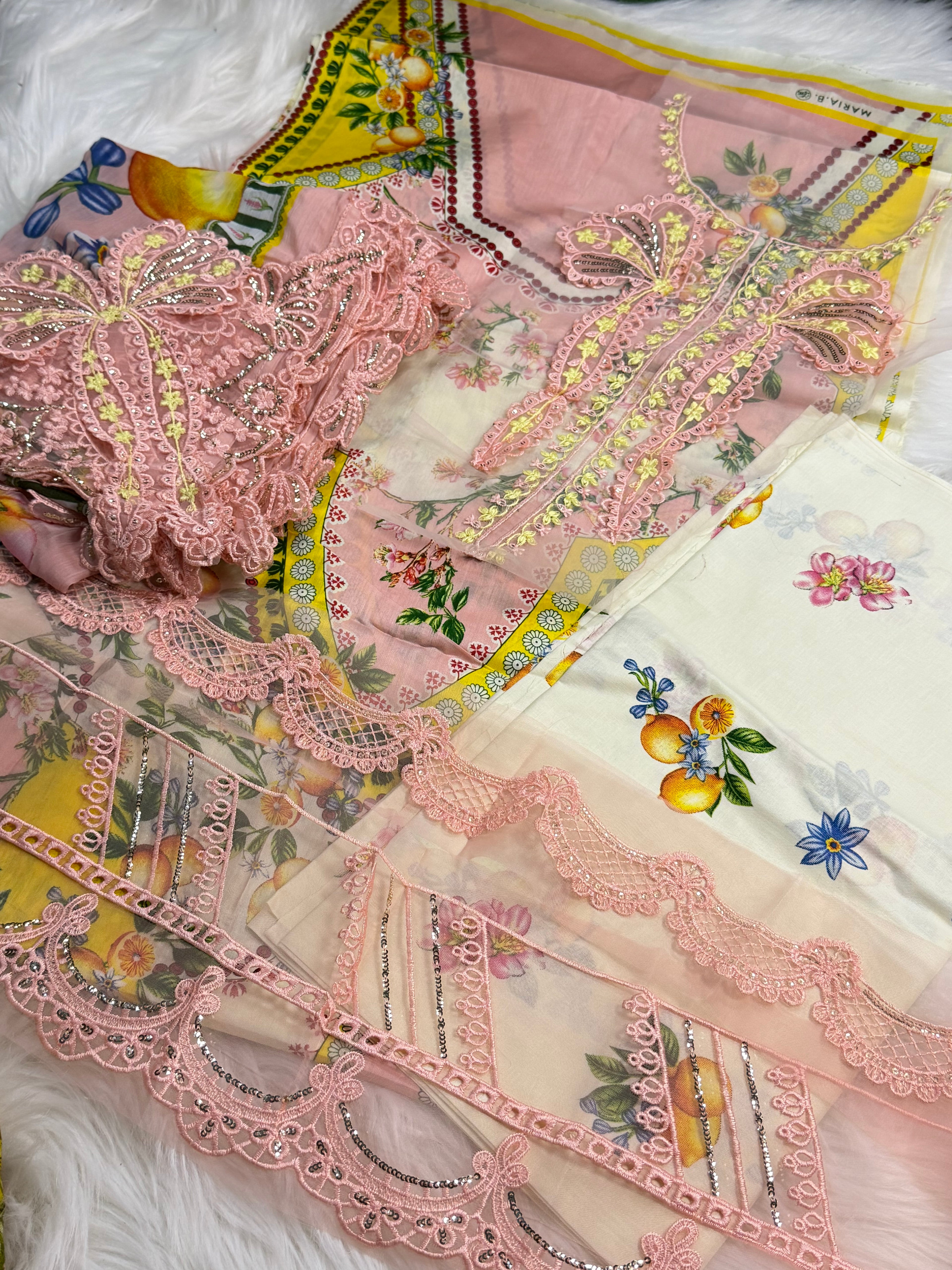 3pcs Mb 3Dbow Tea pink lawn