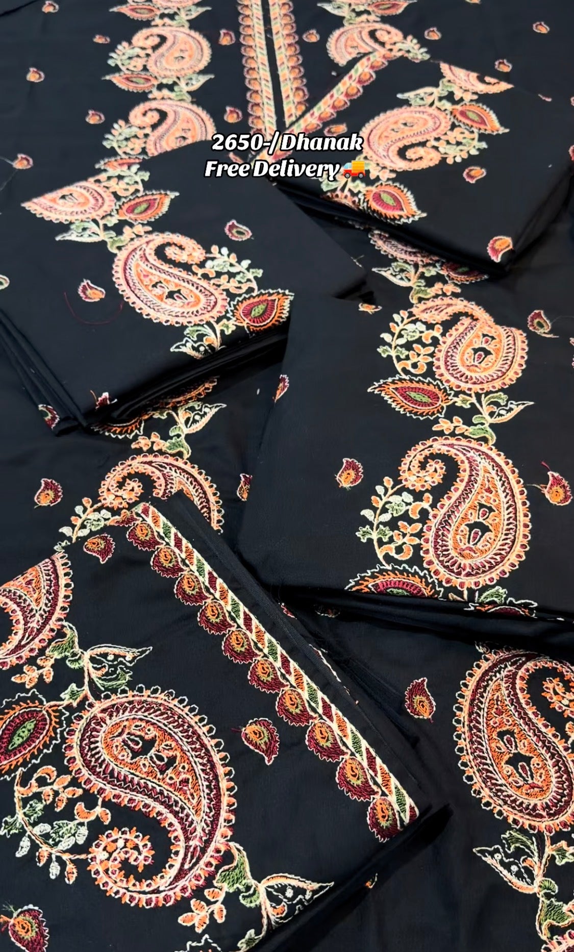 2pcs Dhanak Black Keri Embroidered