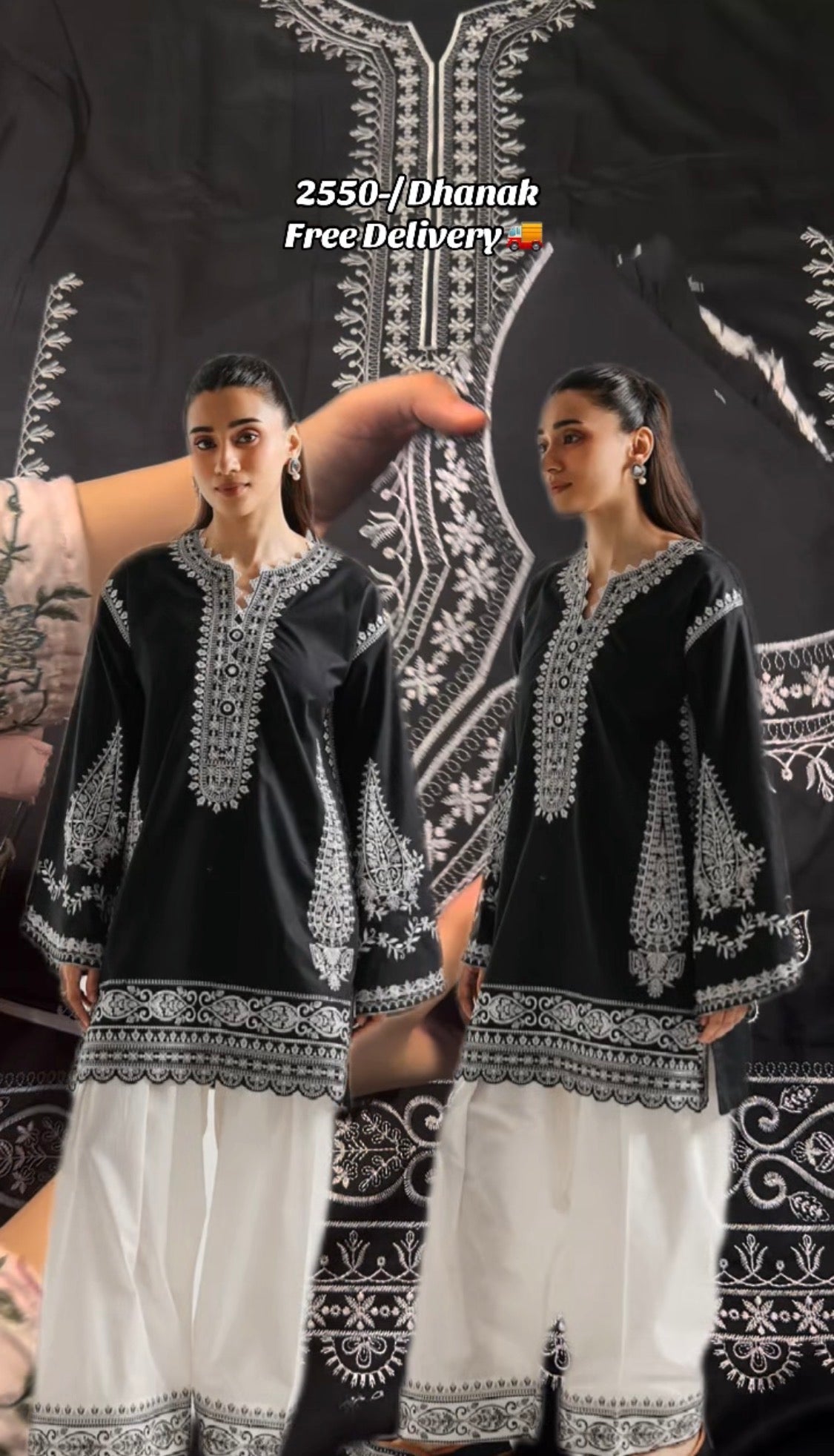 2pcs Dhanak Black And White Embroidered Ethnic