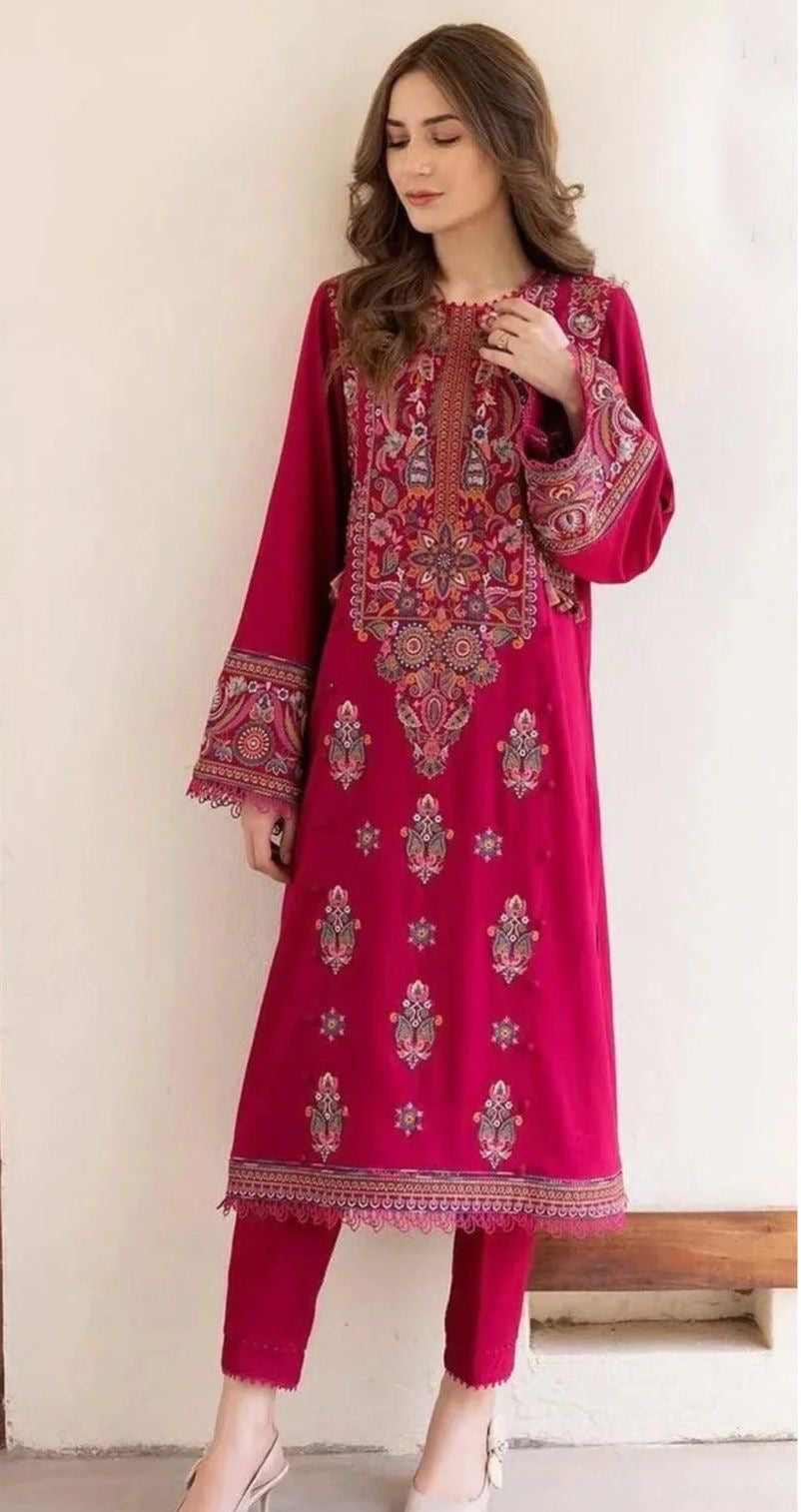 2pcs Pink Jasmin Embroidered Dhanak