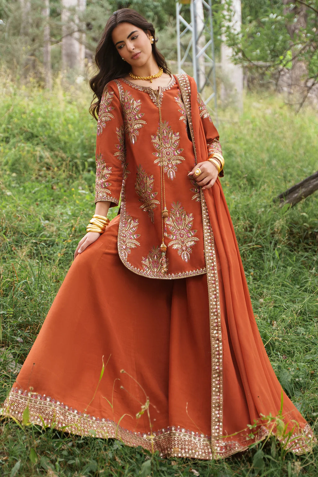 3pcs Silk Chrizmah Fresh Orange Embroidered