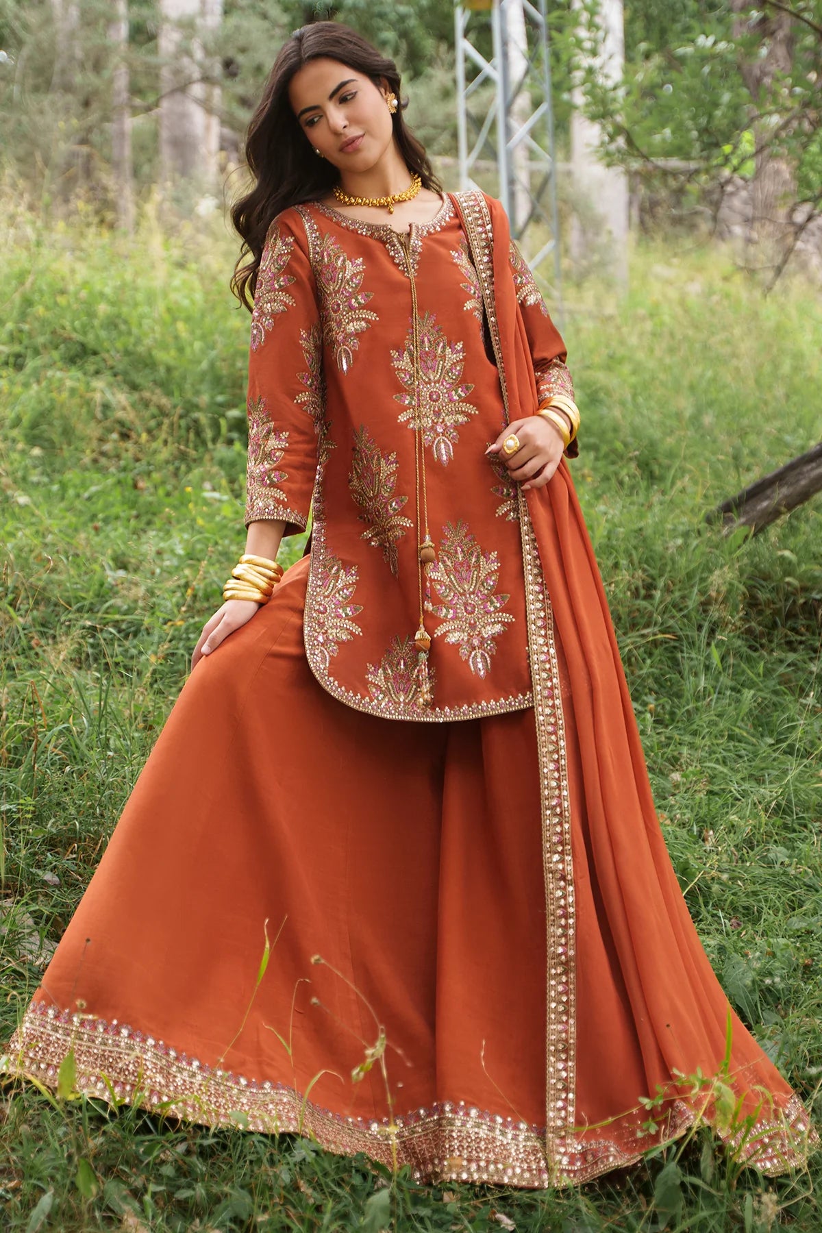 3pcs Silk Chrizmah Fresh Orange Embroidered