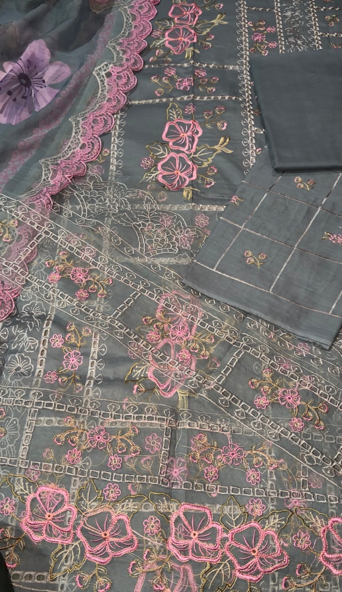 3pcs Sobia Nazir Grey Emb lawn