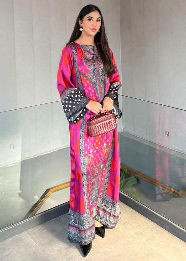 2pcs Silk Pink Orange Laam Printed