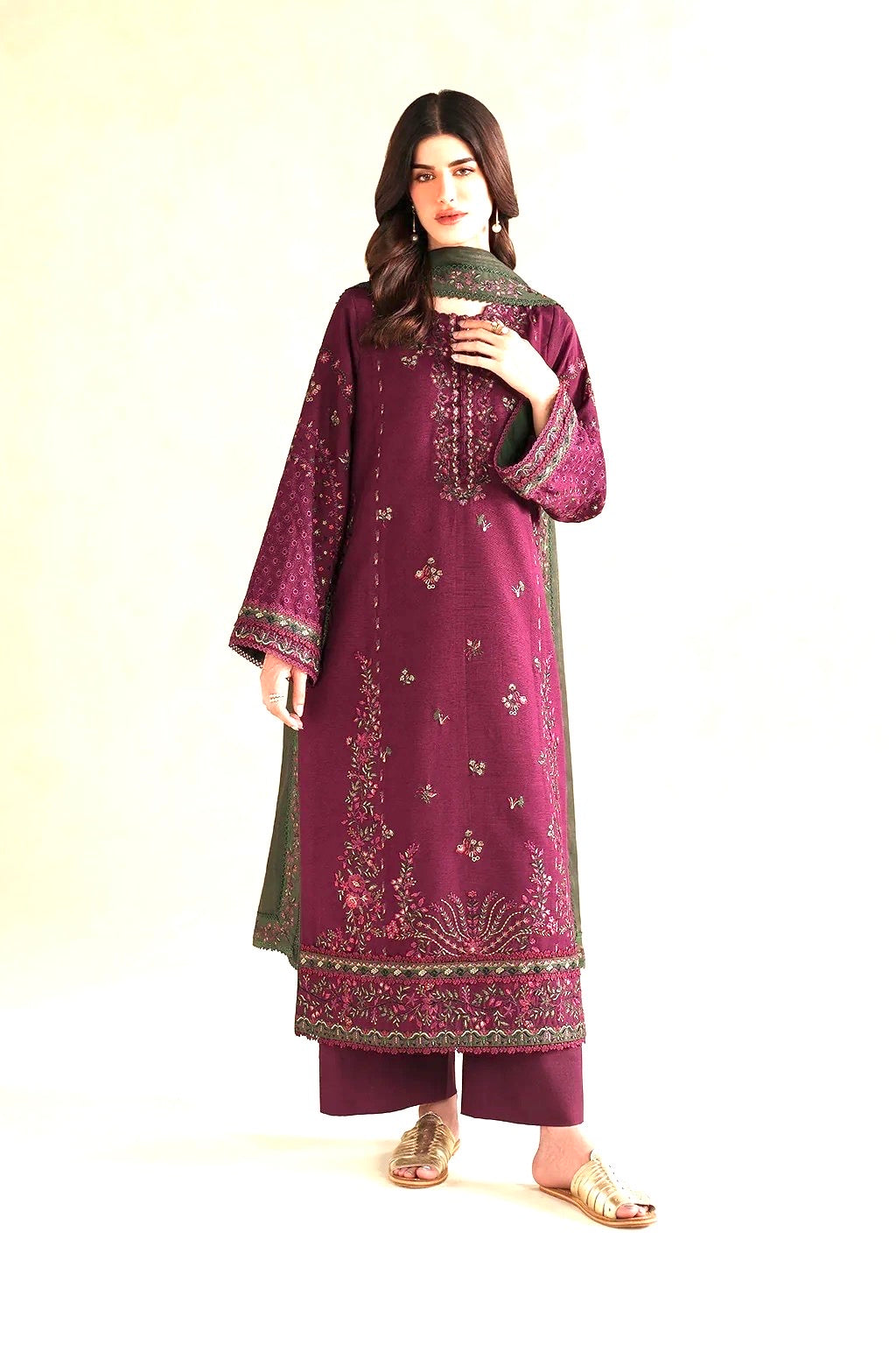3pcs Iznik Dark pink lawn