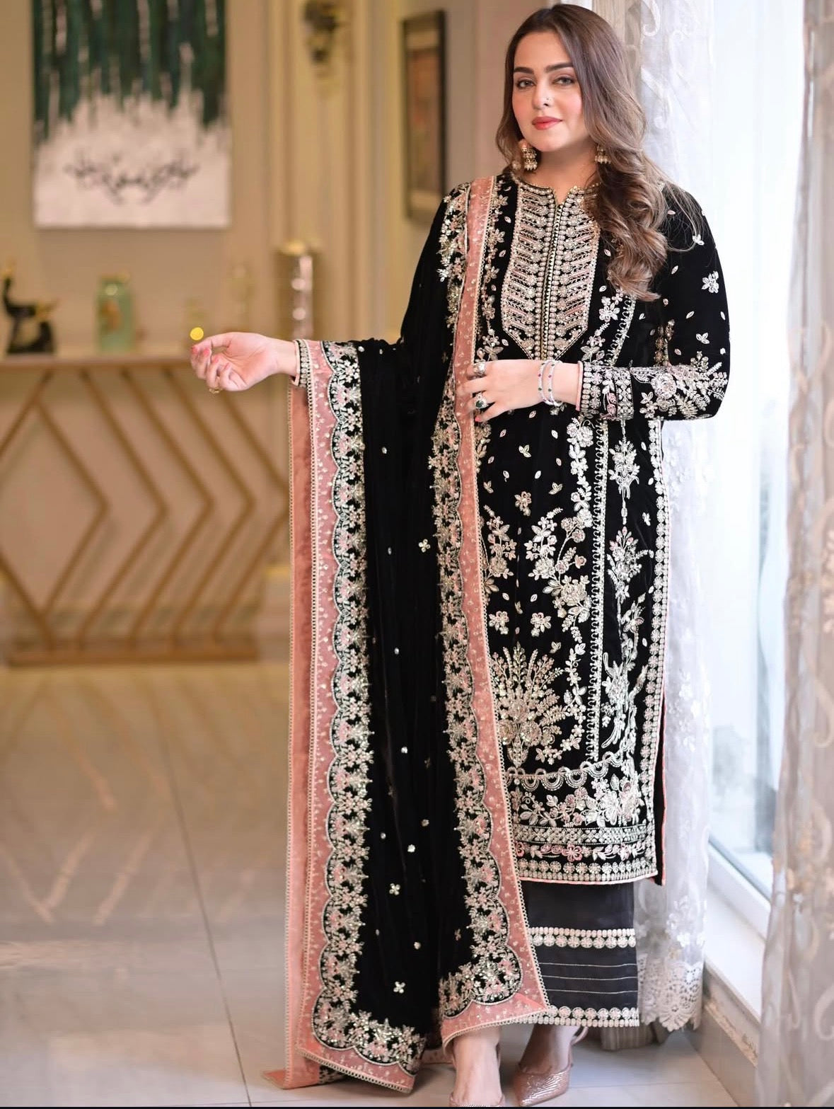 3pcs Aneelas Collection Black Velvet