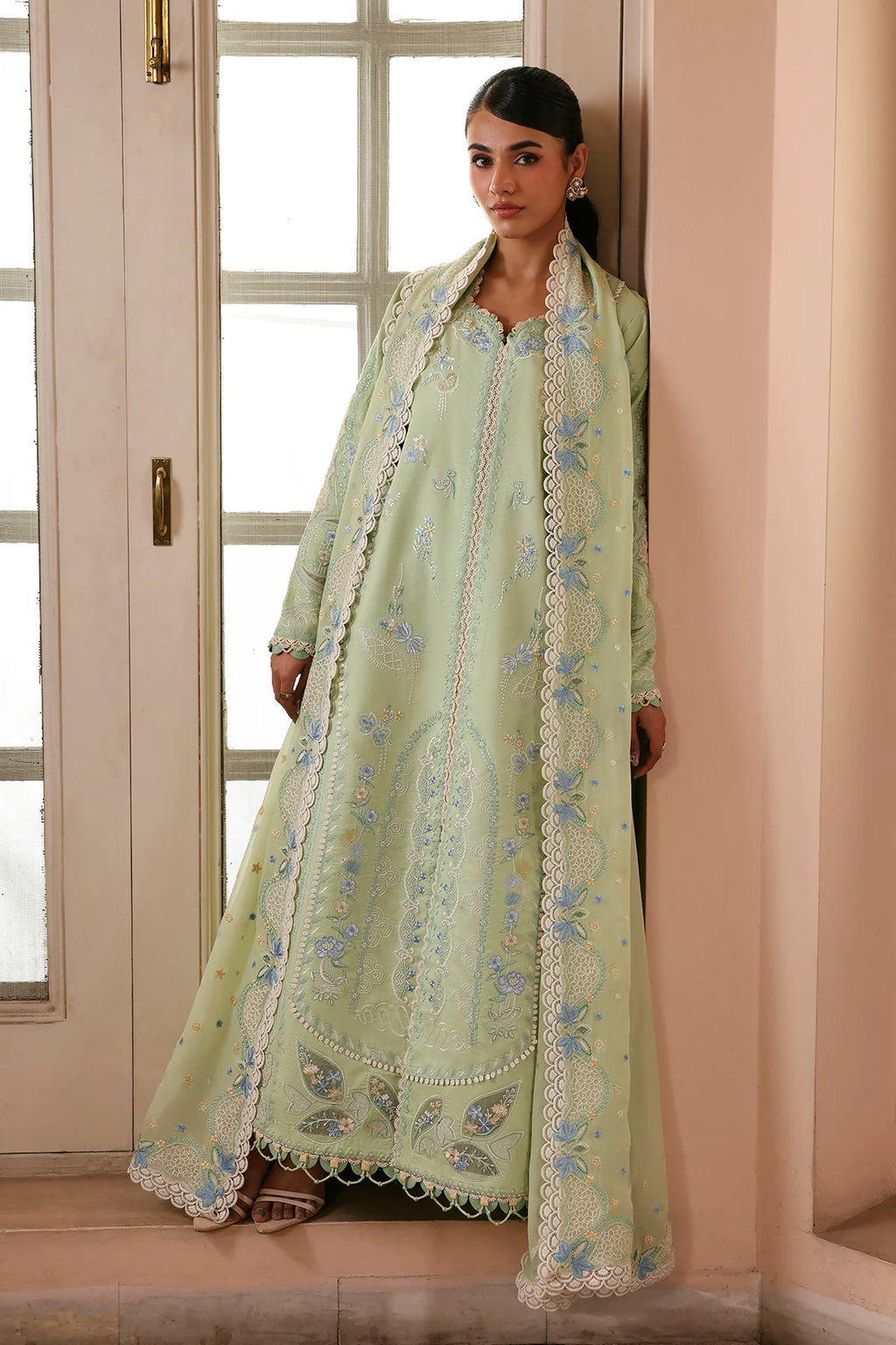 3pcs Ziva Dhanak Pistachio Embroidered