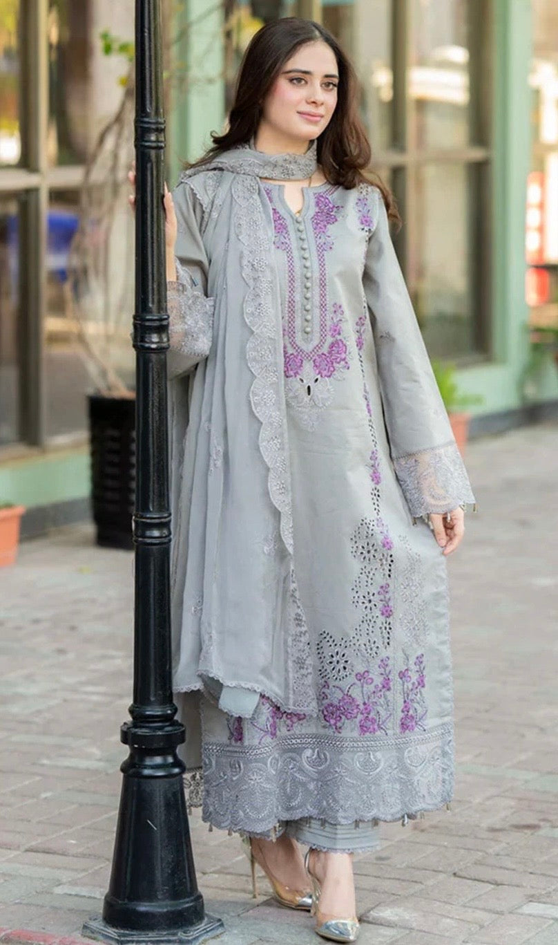 3pcs Mahnur grey lawn