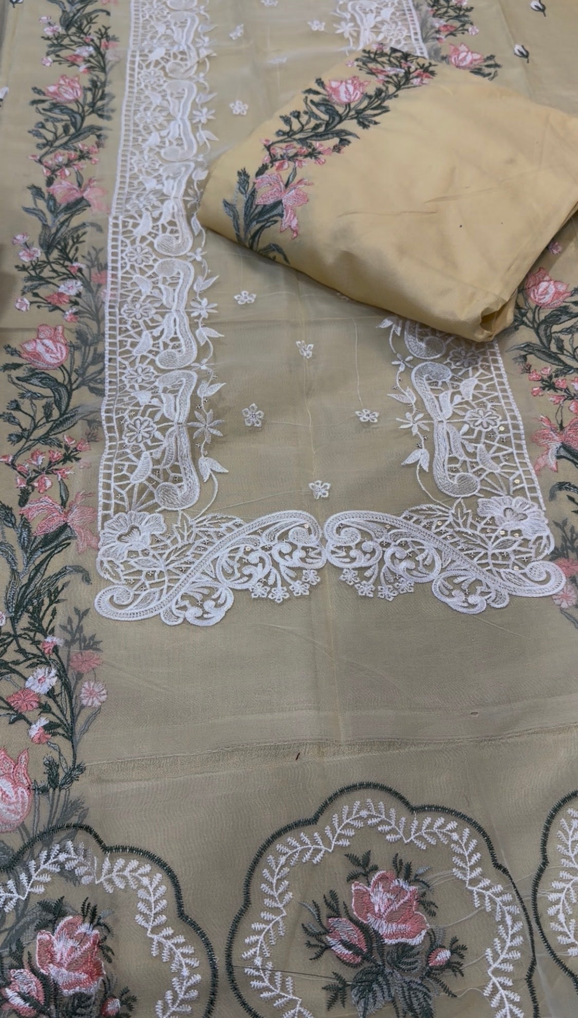2pcs Butter Yellow Dhanak Central Panel Embroidered