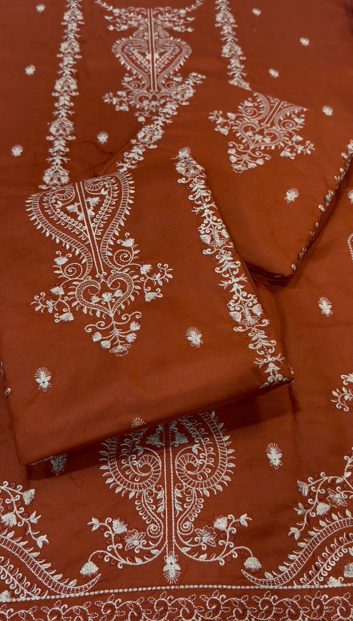 2pcs Dhanak Khaddi Embroidered Deep Orange