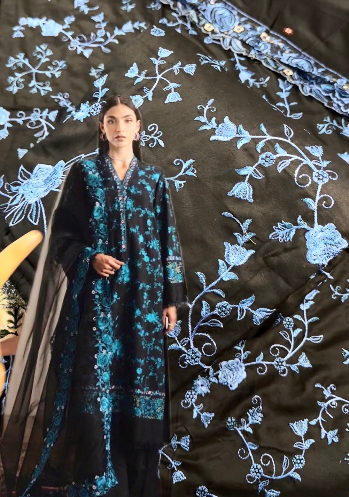 3pcs ZaraShahjhan BlackSky Embroidery