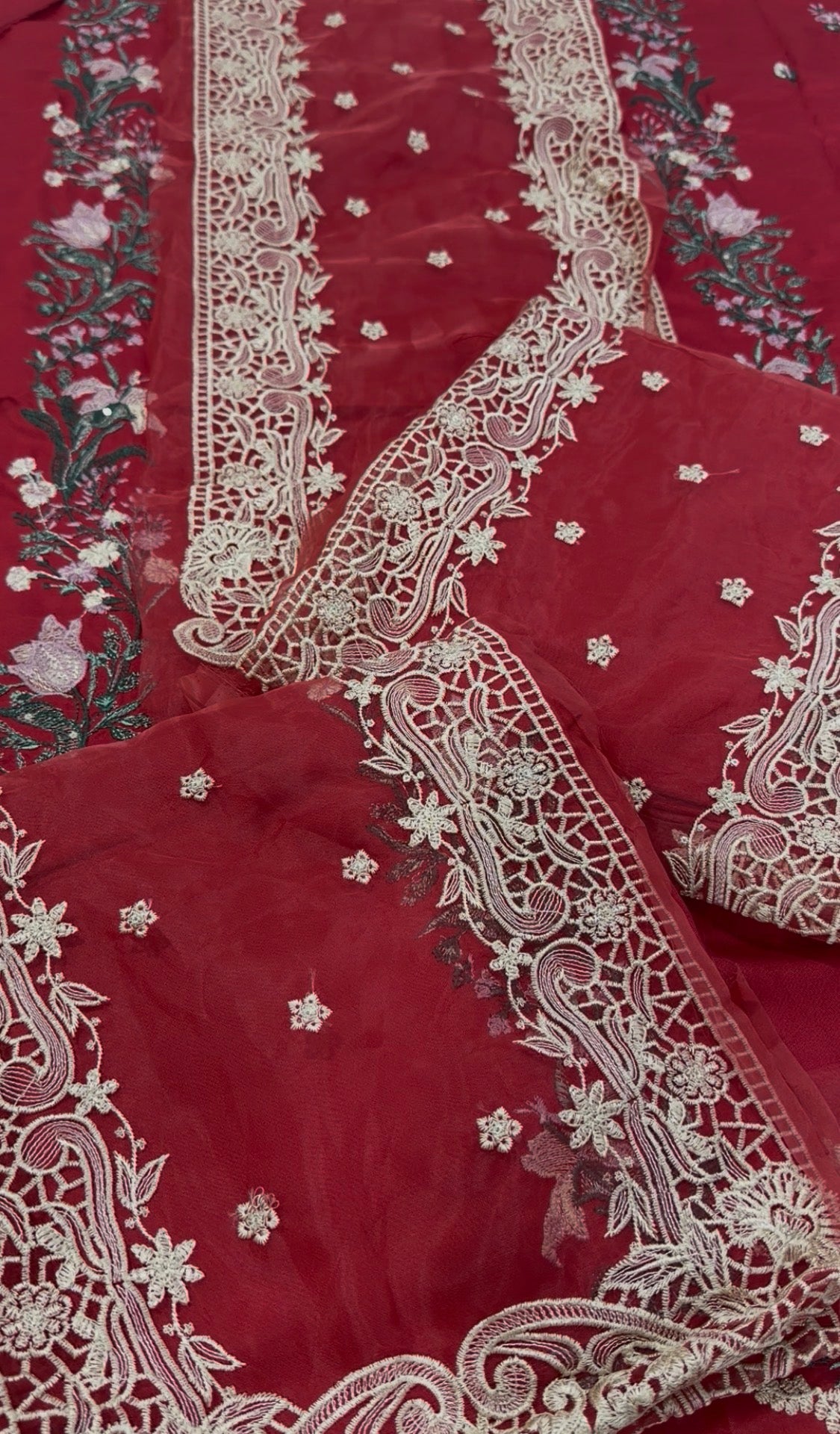 2pcs Center Panel Red Mehroon Embroidered Dhanak