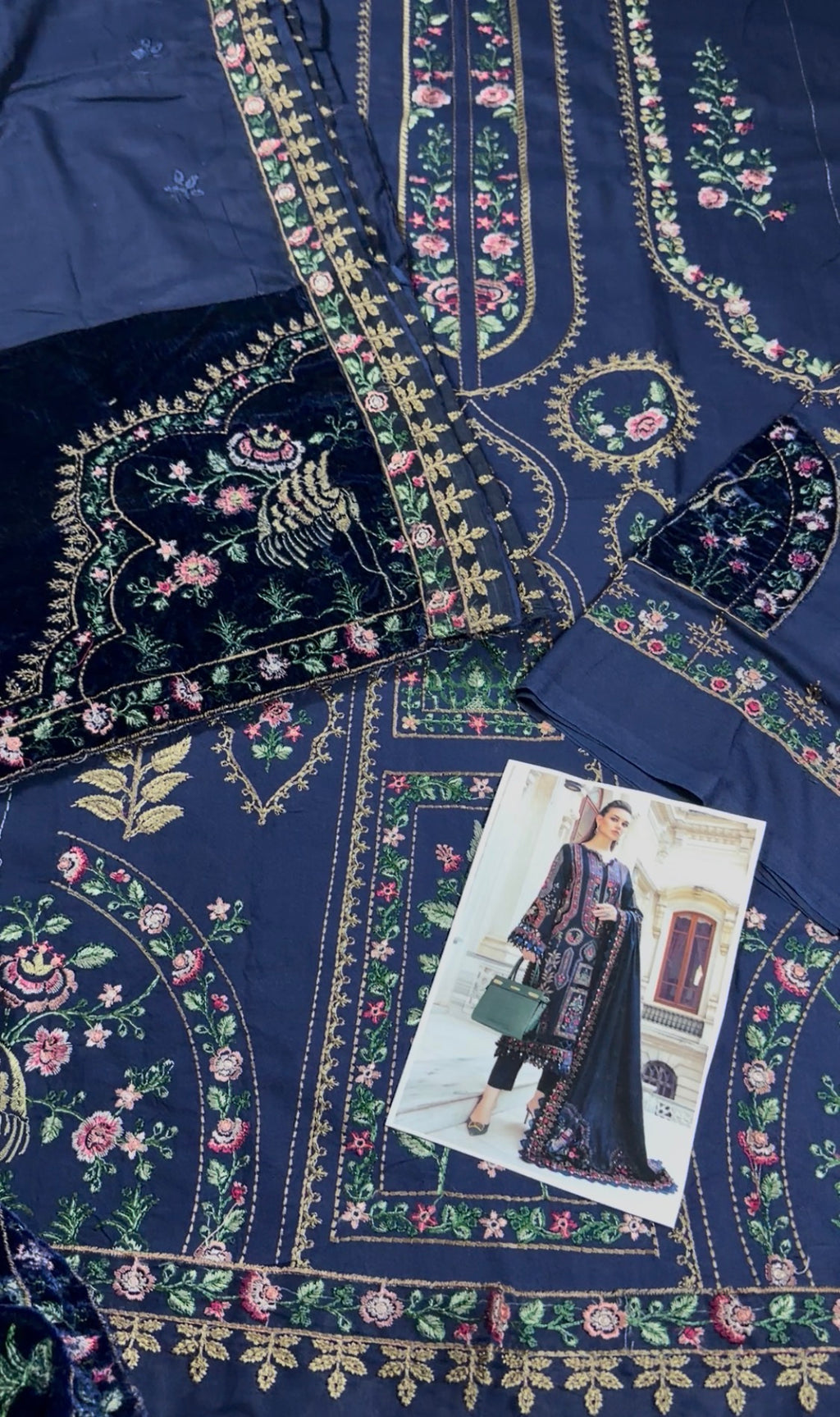 3pcs MariaB Royal Blue Dhanak Embroidery