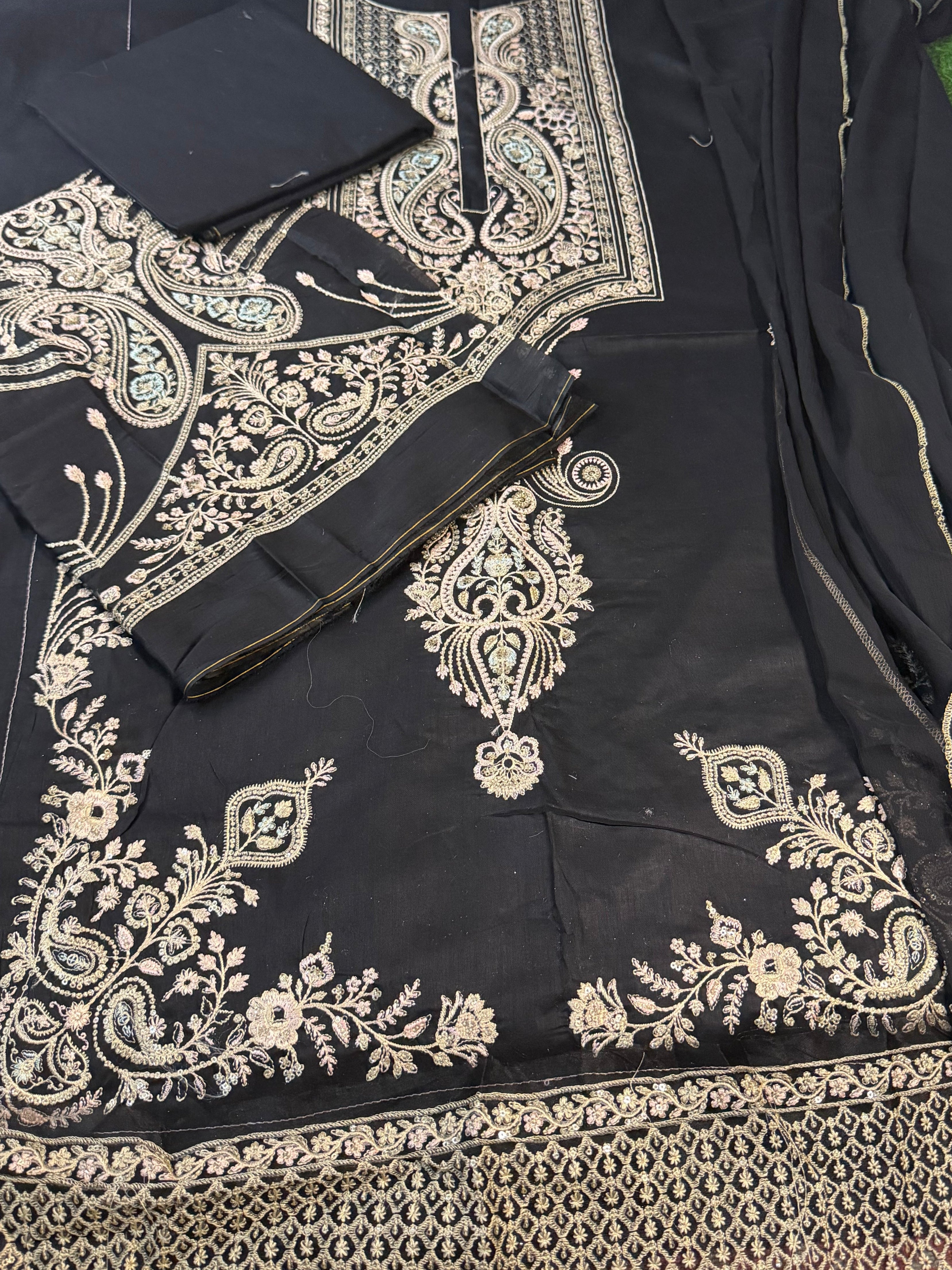 3pcs Ethnic Jet Black Festive lawn