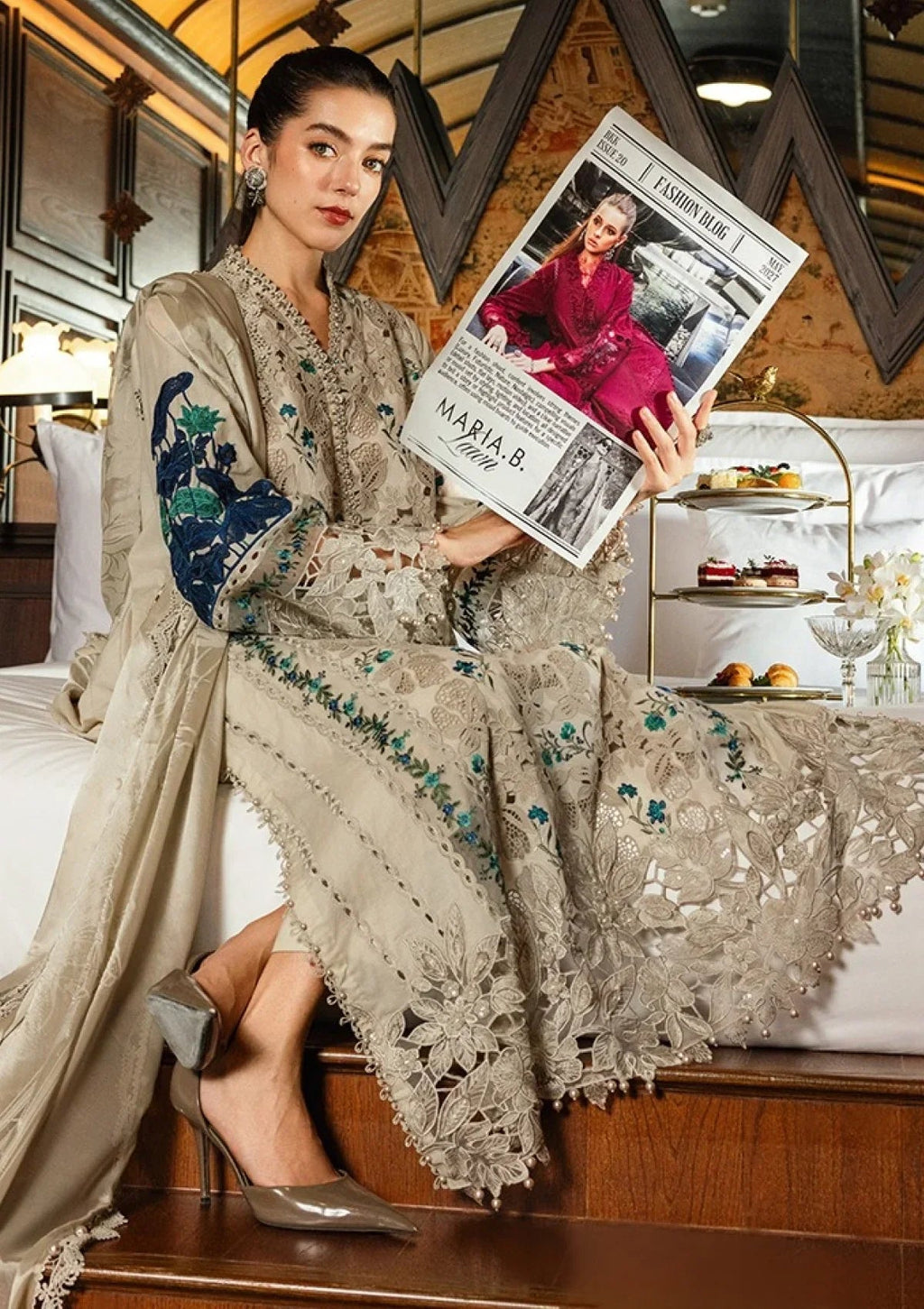 3pcs Maria B Skin Embroidered Heavy Boring Dhanak