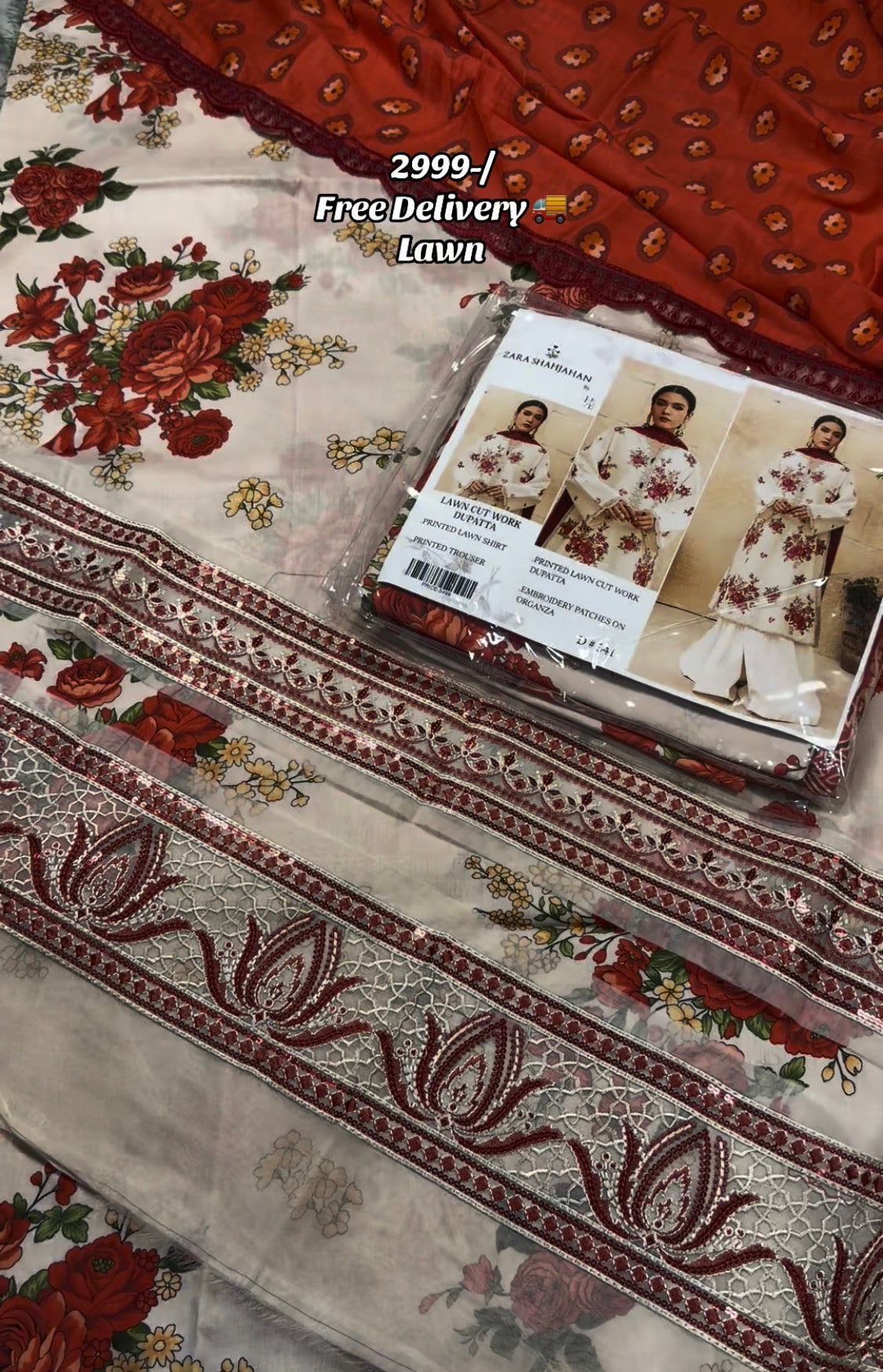 3pcs Baroque Print Lawn