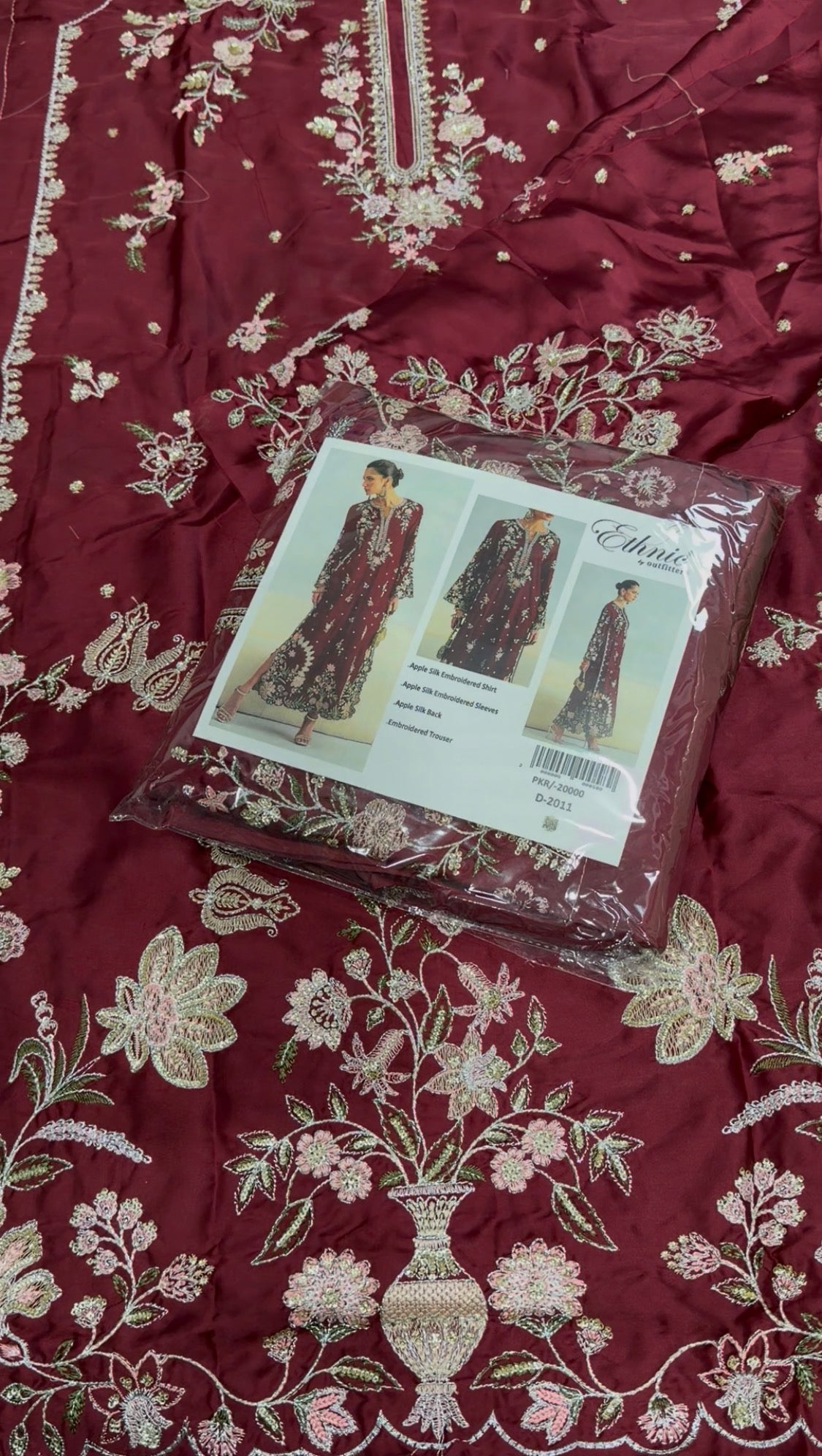 2pcs Silk Ethnic Long Mehroon Kaftan