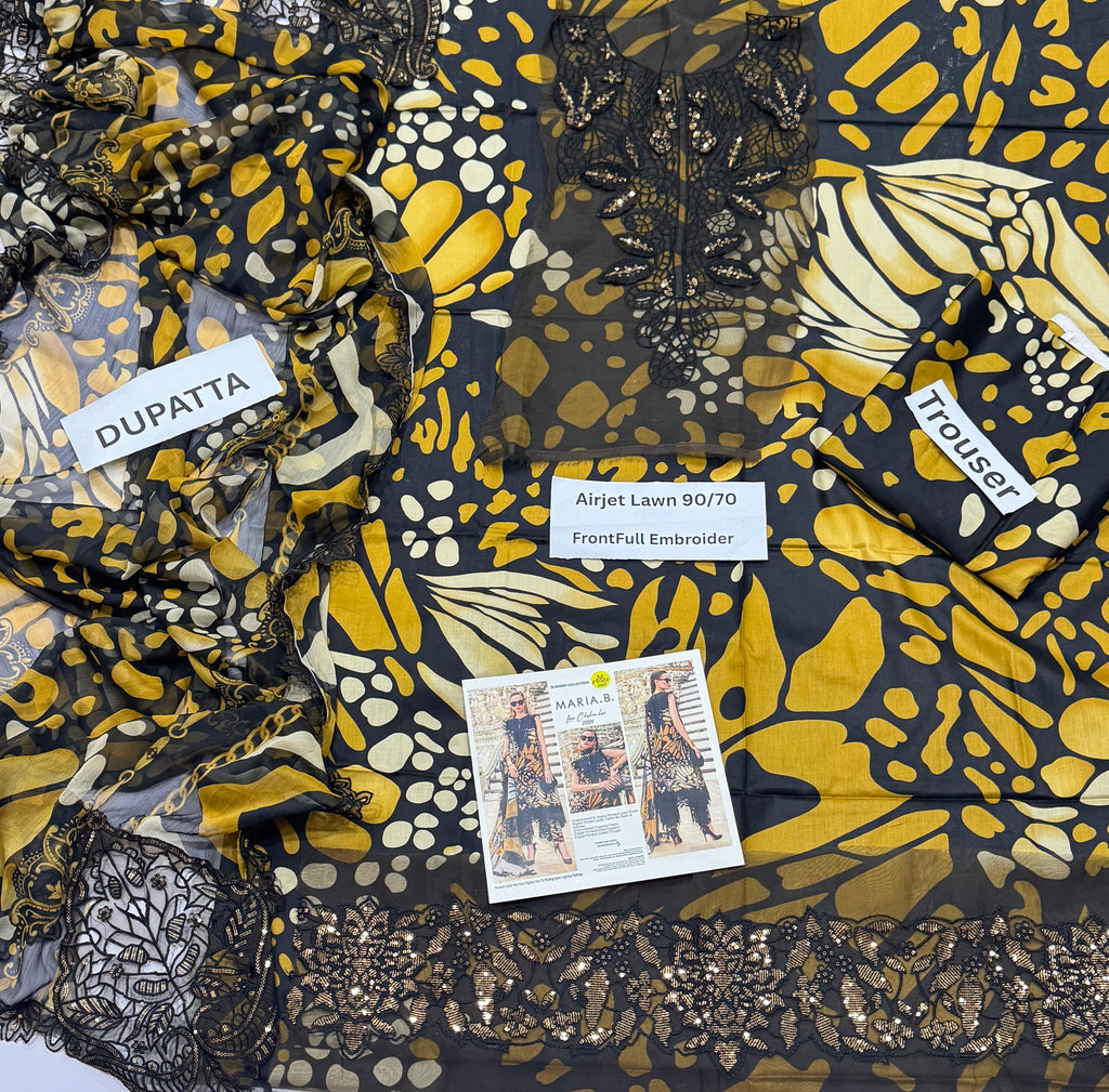 3pcs Maria B butterfly mustard lawn