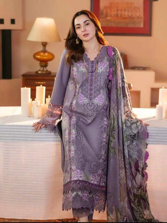 3pcs Embroidery dhanak lavendar hania