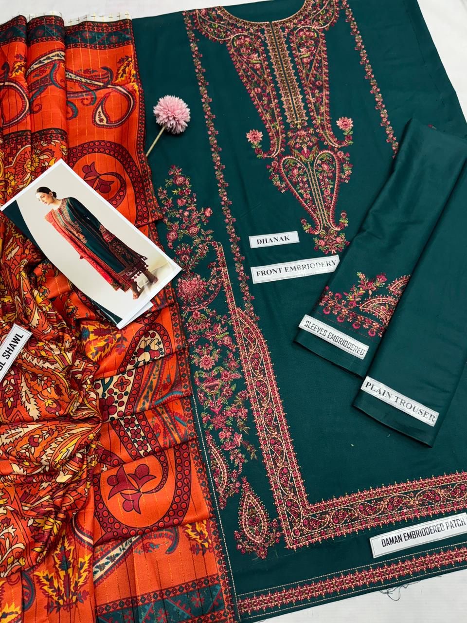 3pcs Embroidery Dhanak Hussain Rehar