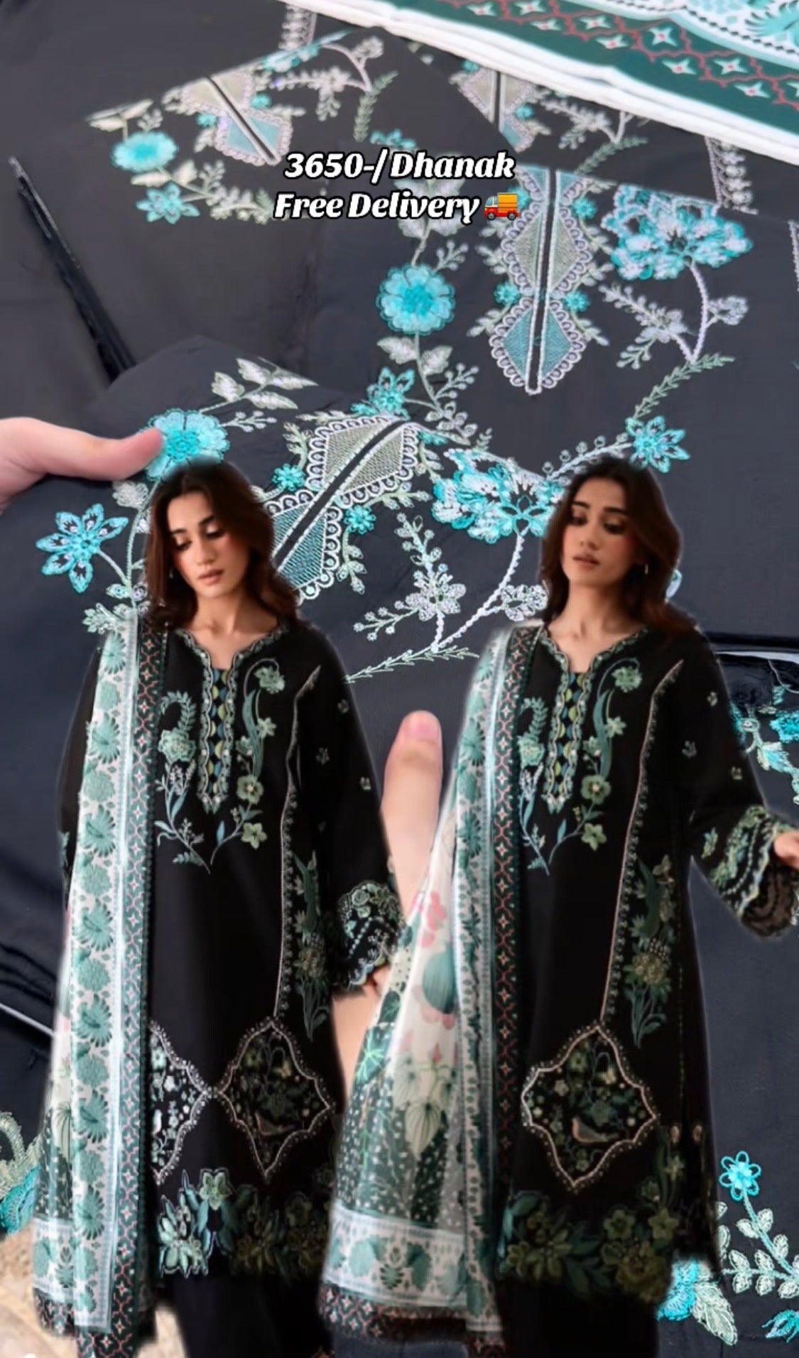 3pcs Zaib Zinc Black Embroidery Dhanak