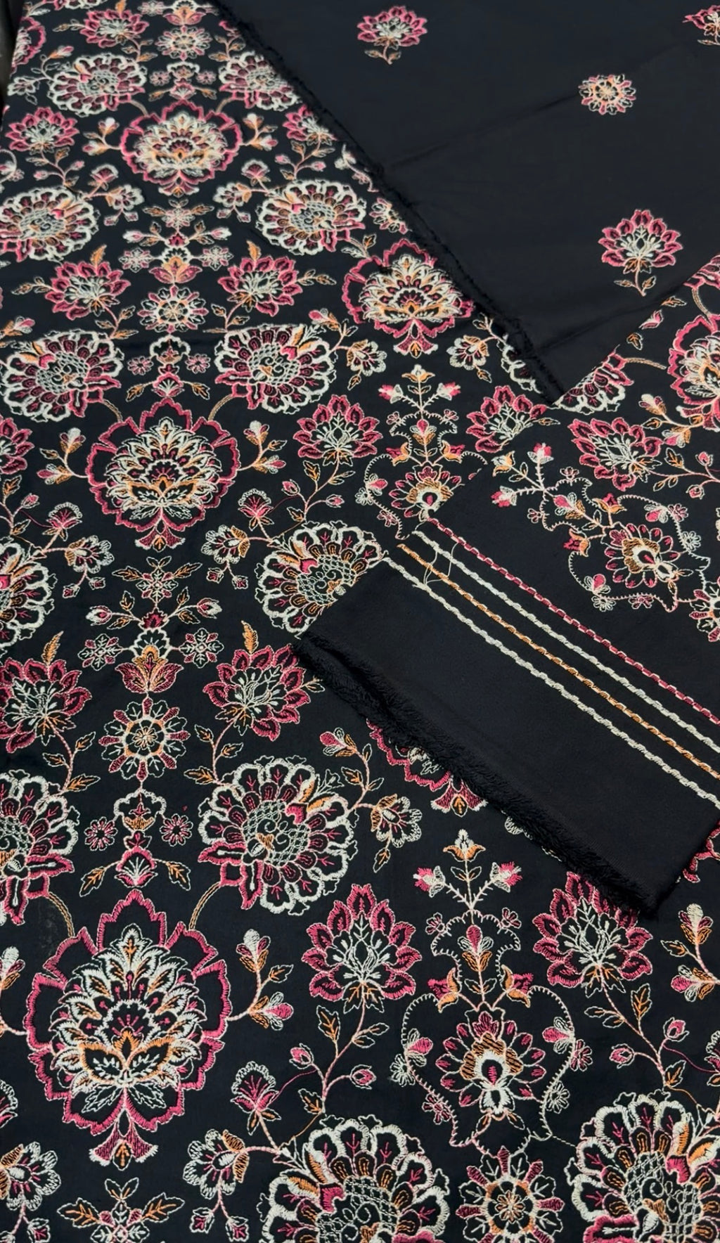 3pcs Breeze Jet Black All over Embroidered Dhanak Winter