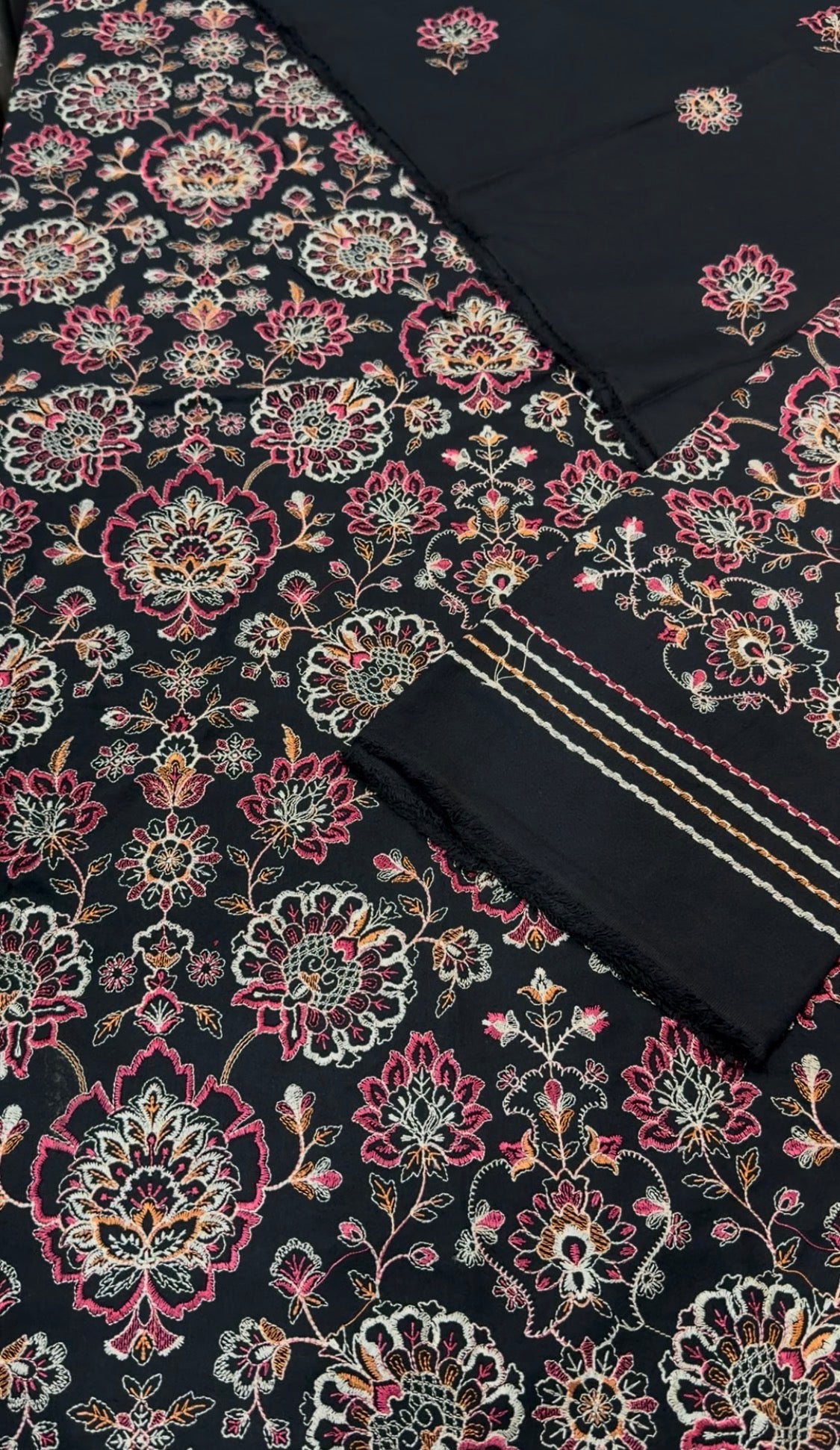 3pcs Breeze Jet Black All over Embroidered Dhanak Winter