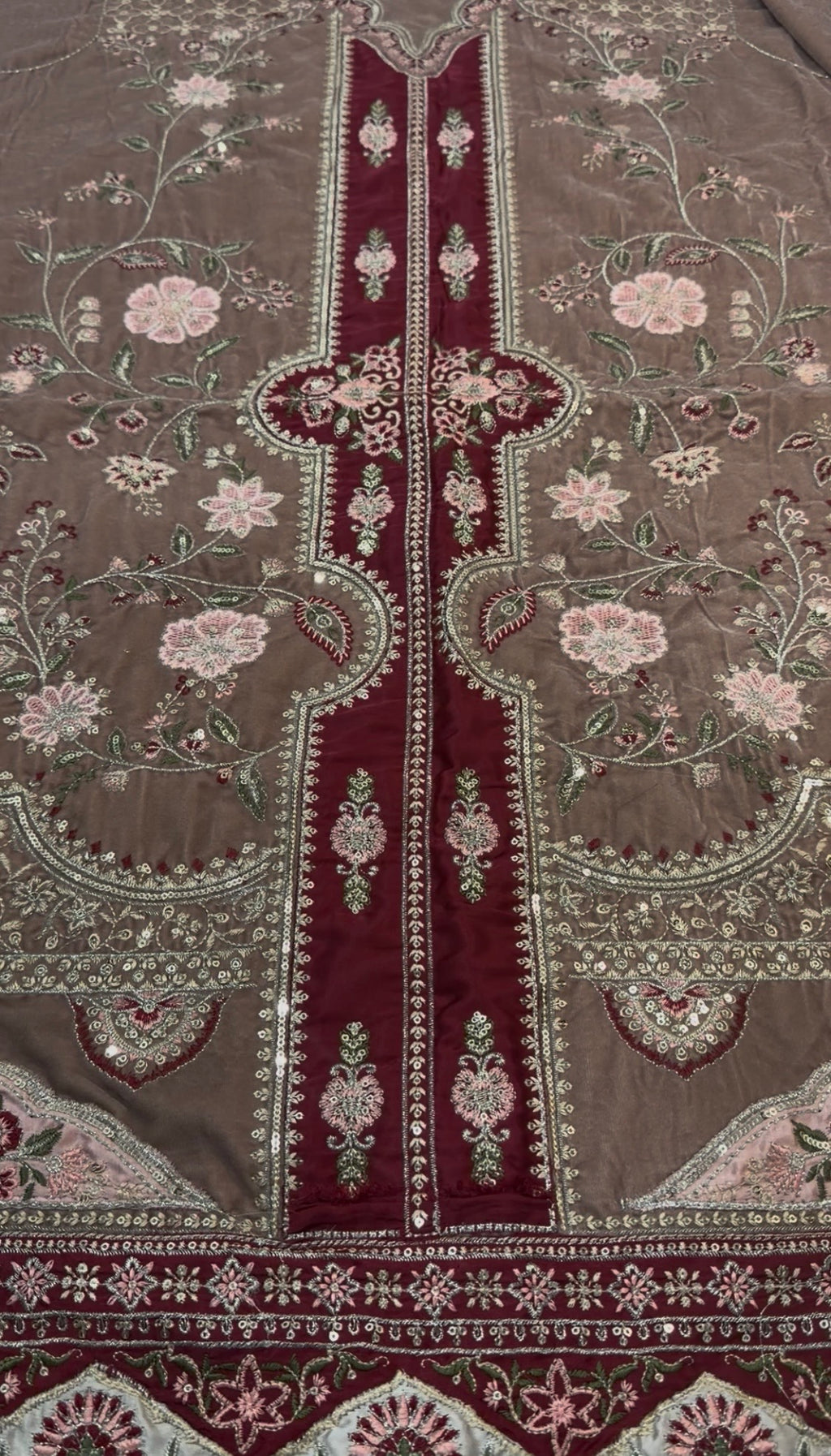 2pcs Velvet Ethnic Open Gown Style Camel Brown Mehroon