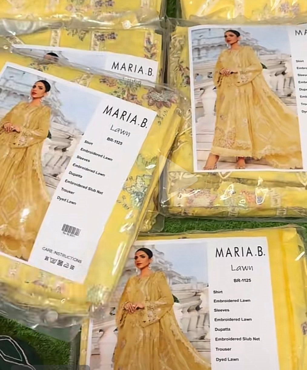 3pcs Maria B luxury lemon lawn lfs