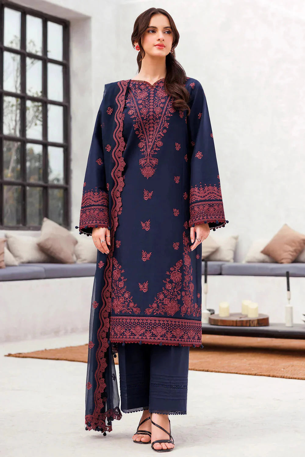 3pcs Dhanak Embroidered Jazmin new dark blue