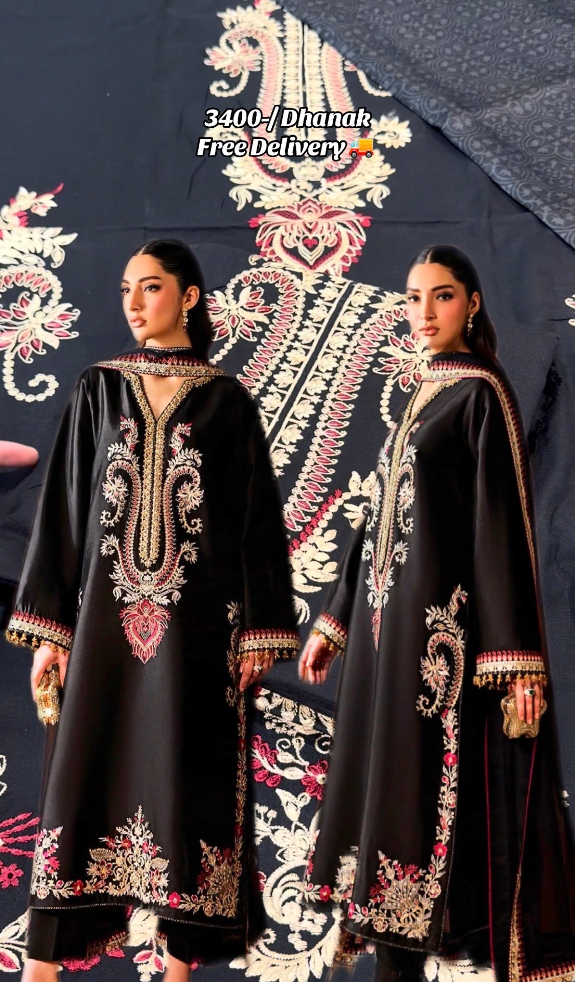 3pcs Baroque Keri Embroidered Dhanak