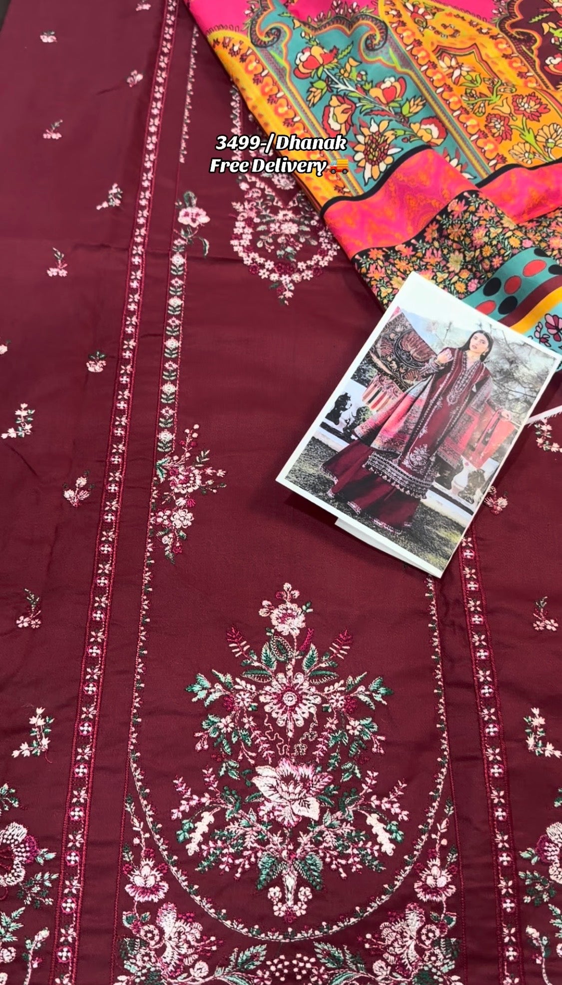 3pcs Hussain Rehar Mehroon Lines Embroidered