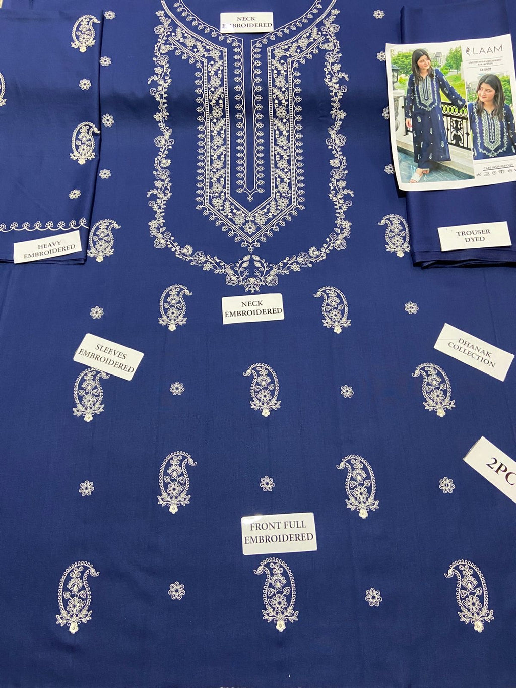 2pcs Laam Blue Embroidered dhanak