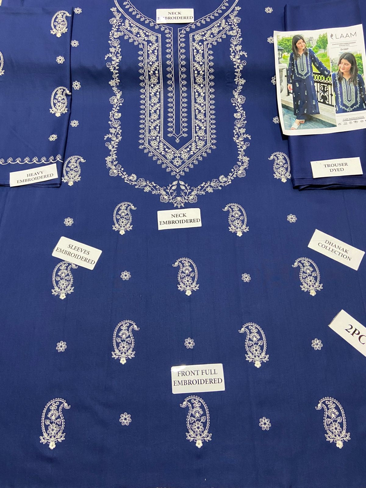 2pcs Laam Blue Embroidered dhanak