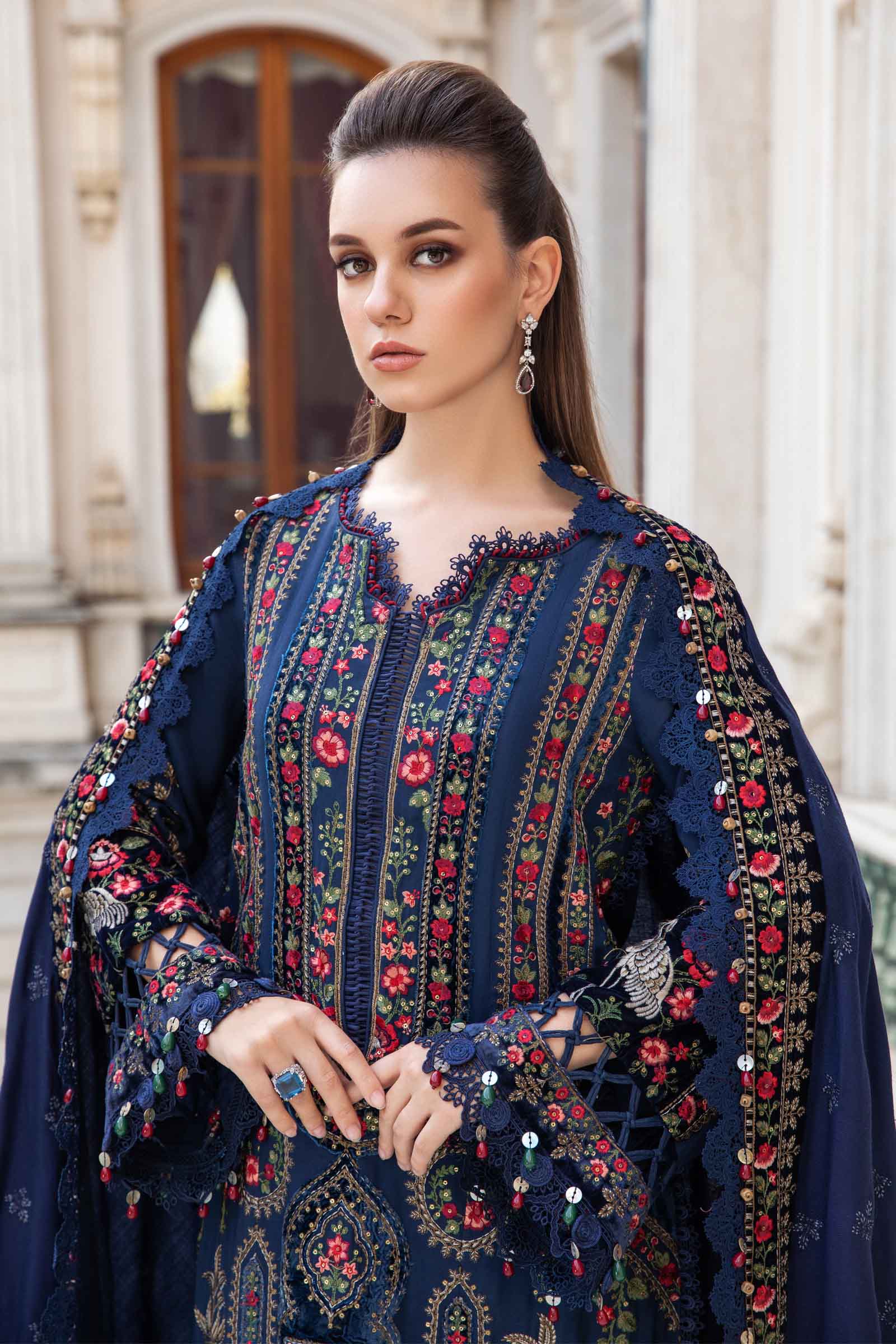 3pcs MariaB Royal Blue Dhanak Embroidery