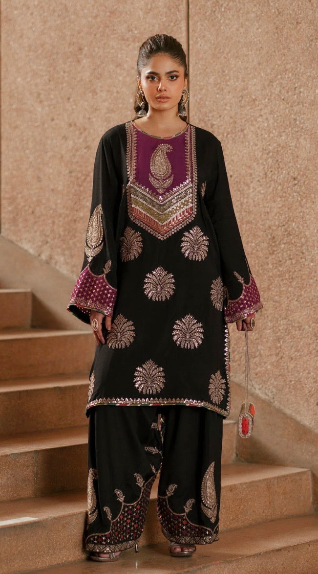 2pcs Ethnic Black Jamni Silk