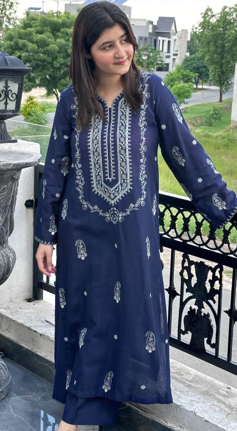 2pcs Laam Blue Embroidered dhanak