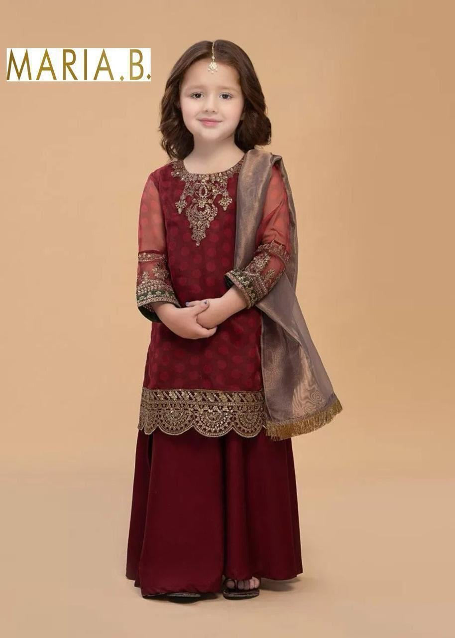 2pcs Kids Dark Mehroon lawn