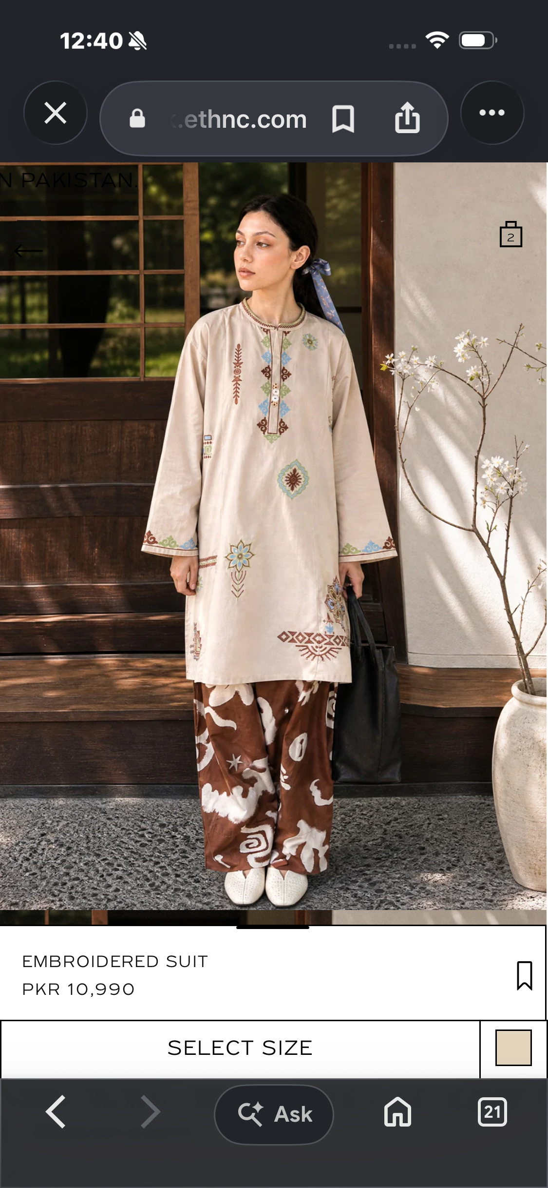 2pcs Ethnic Coffe Brown Dhanak Embroidered Genz