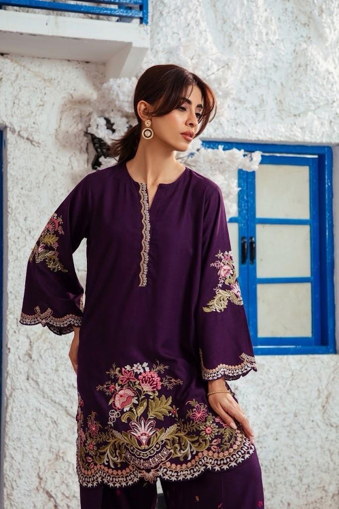 2pcs Iznik Plum Cutwork Daman Dhanak