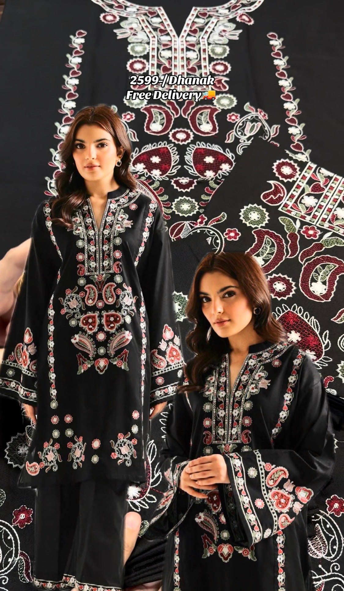 2pcs Dhanak Ethnic Black Embroidered Stylish