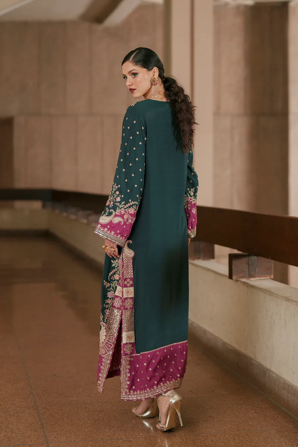2pcs Seagreen Ethnic Silk Kaftan
