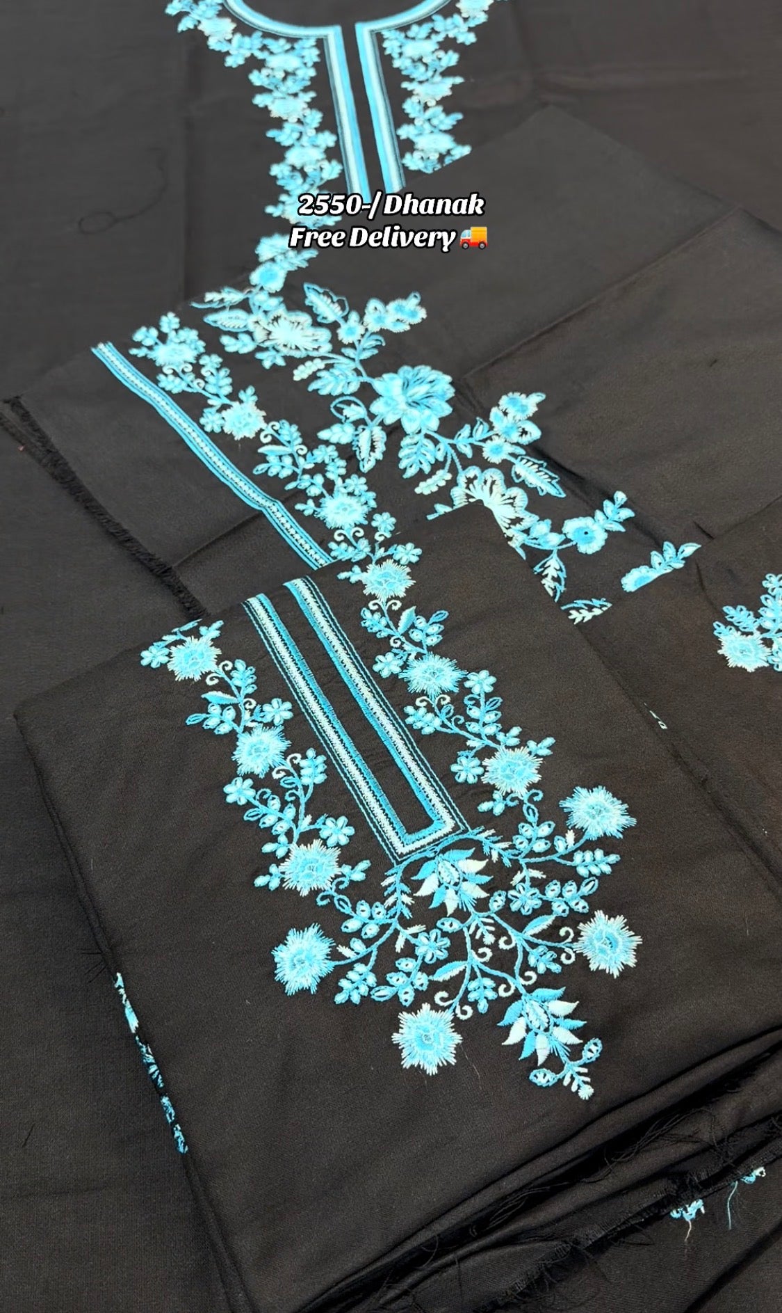 2pcs Dhaank Laam Black Iceblue Embroidered