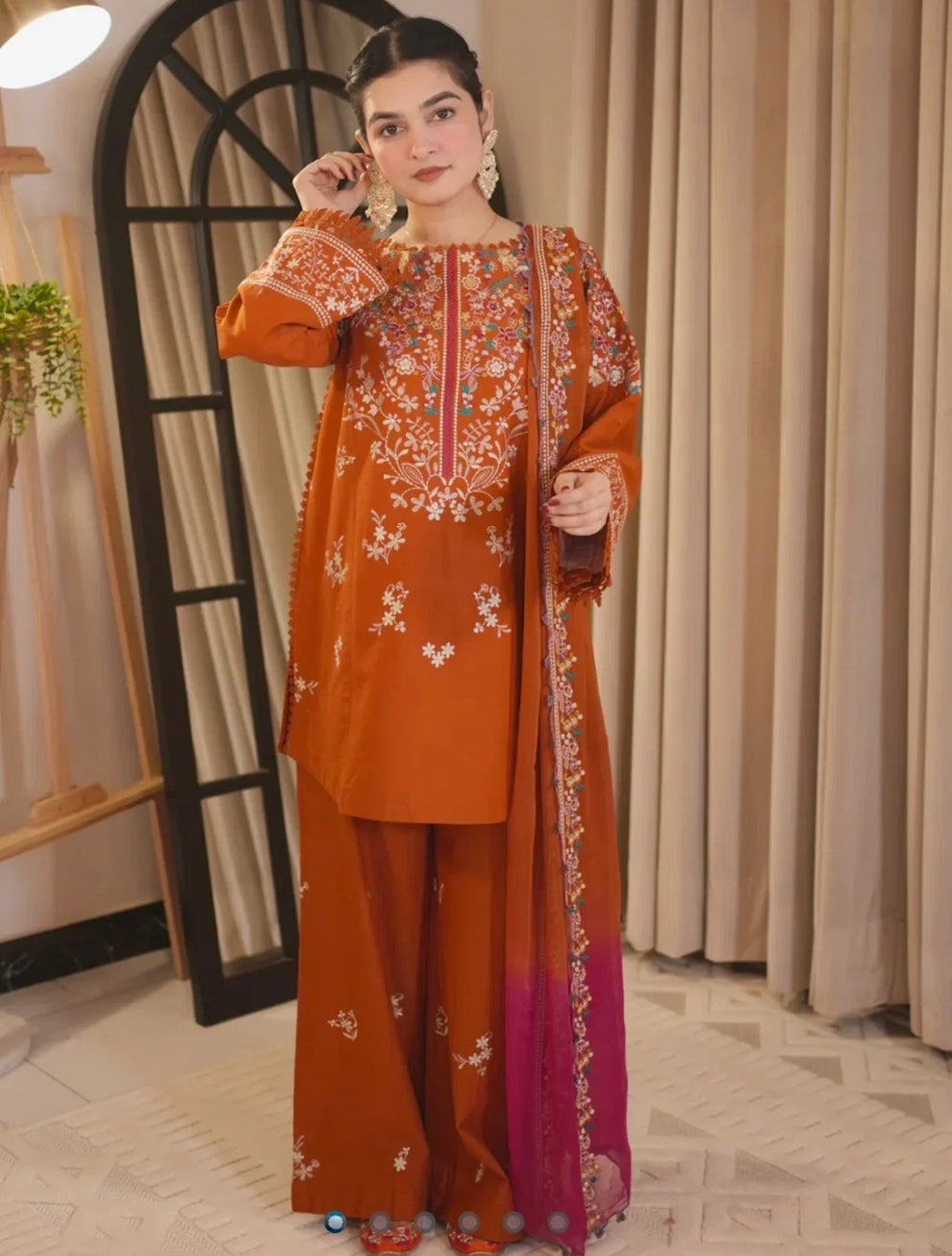 3pcs Dhanak Kainat Faisal Orange with Multi Embroidery