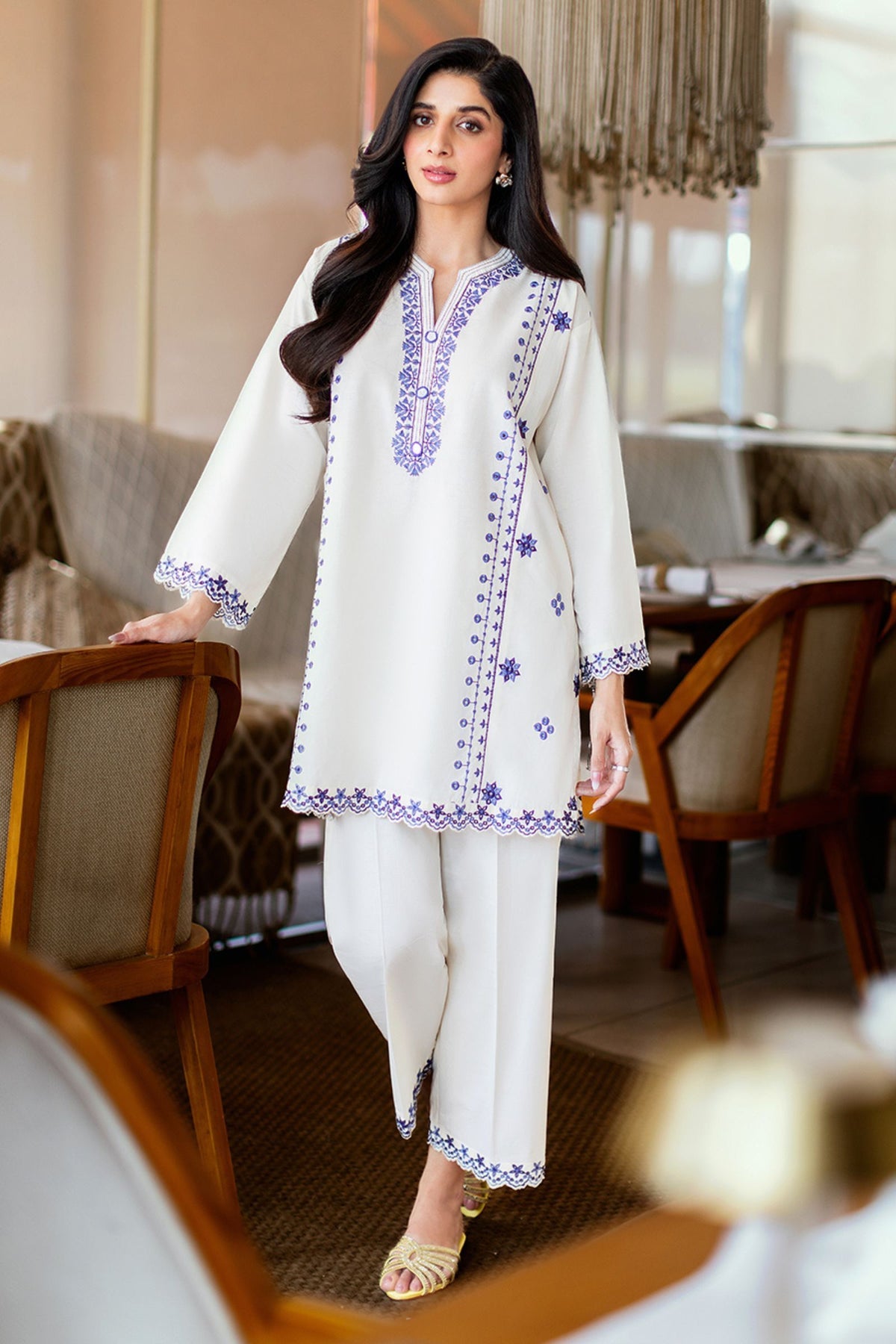 2pcs Sana Safinaz White Blue lawn