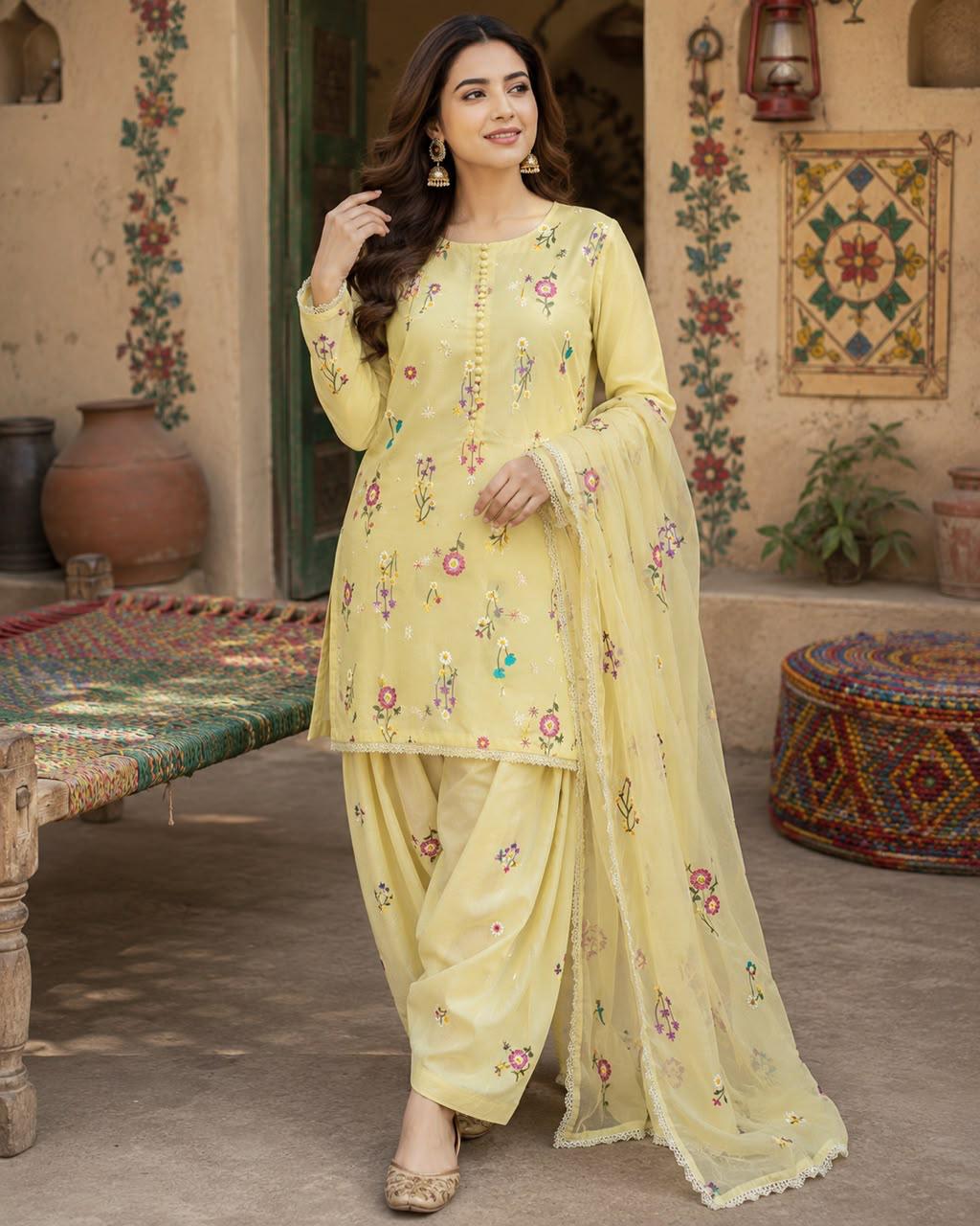 3pcs Indian Boti Embroidered lawn