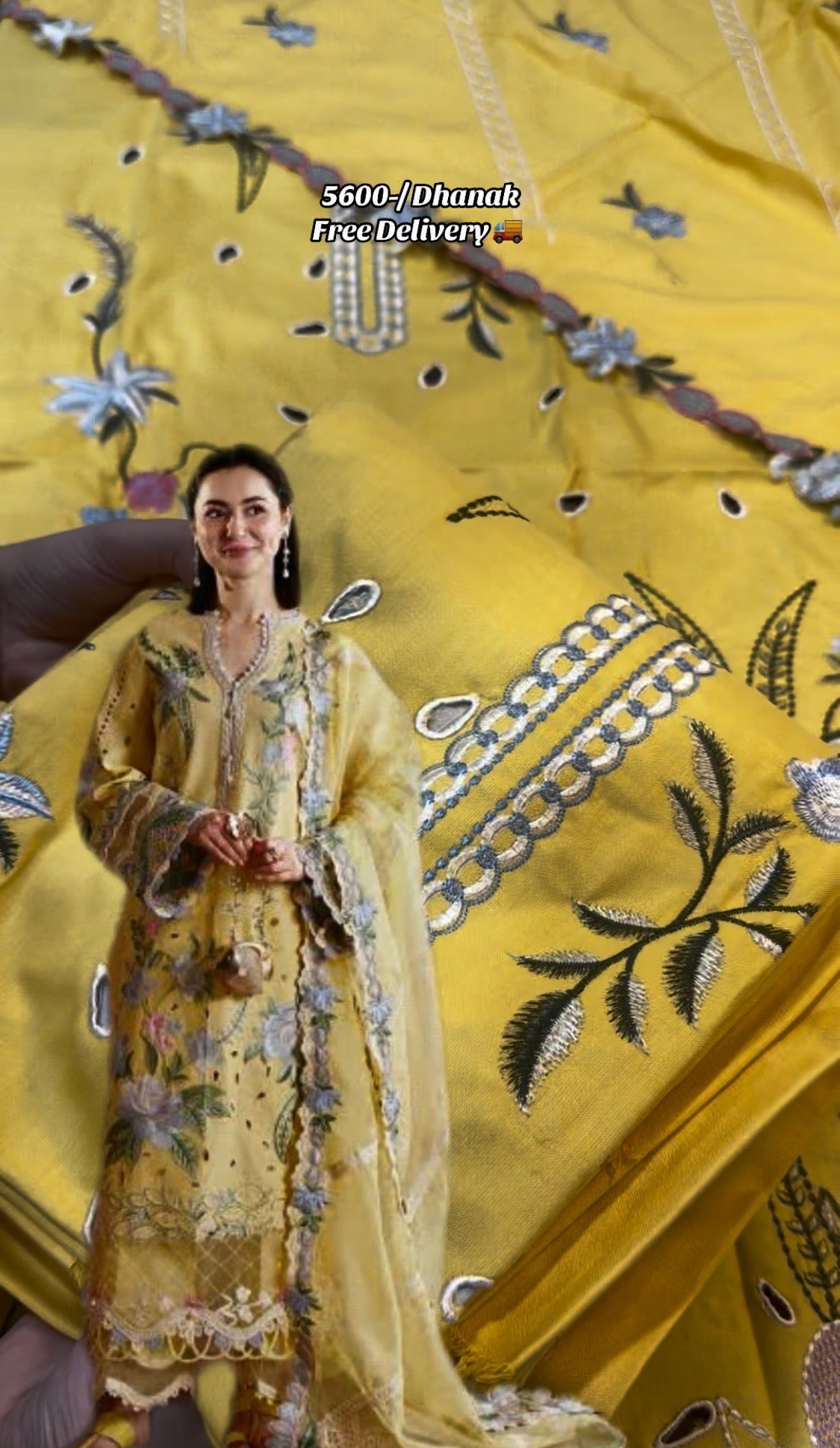 3pcs Yellow Maryum Hussain Embroidered Dhanak