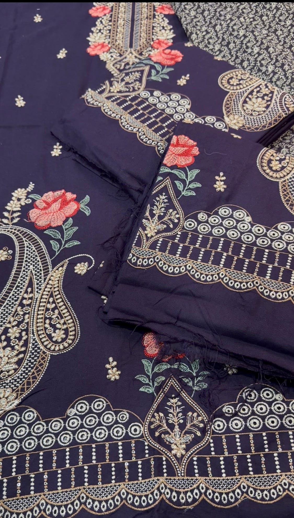 3pcs Plum Skin Keri Embroidered with Kashmiri Shawl