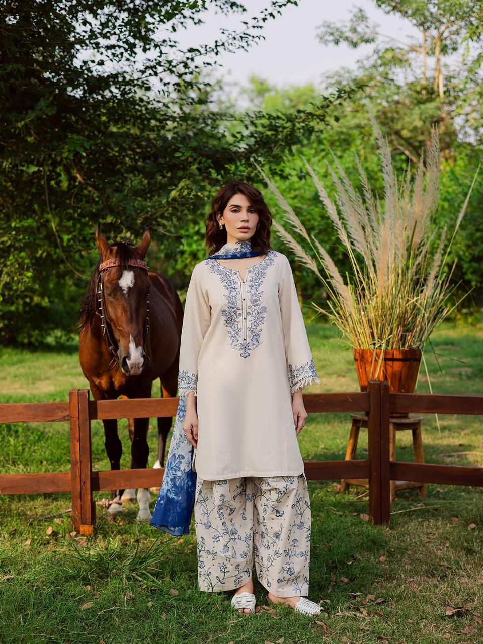3pcs Dhanak Batik Offwhite Blue